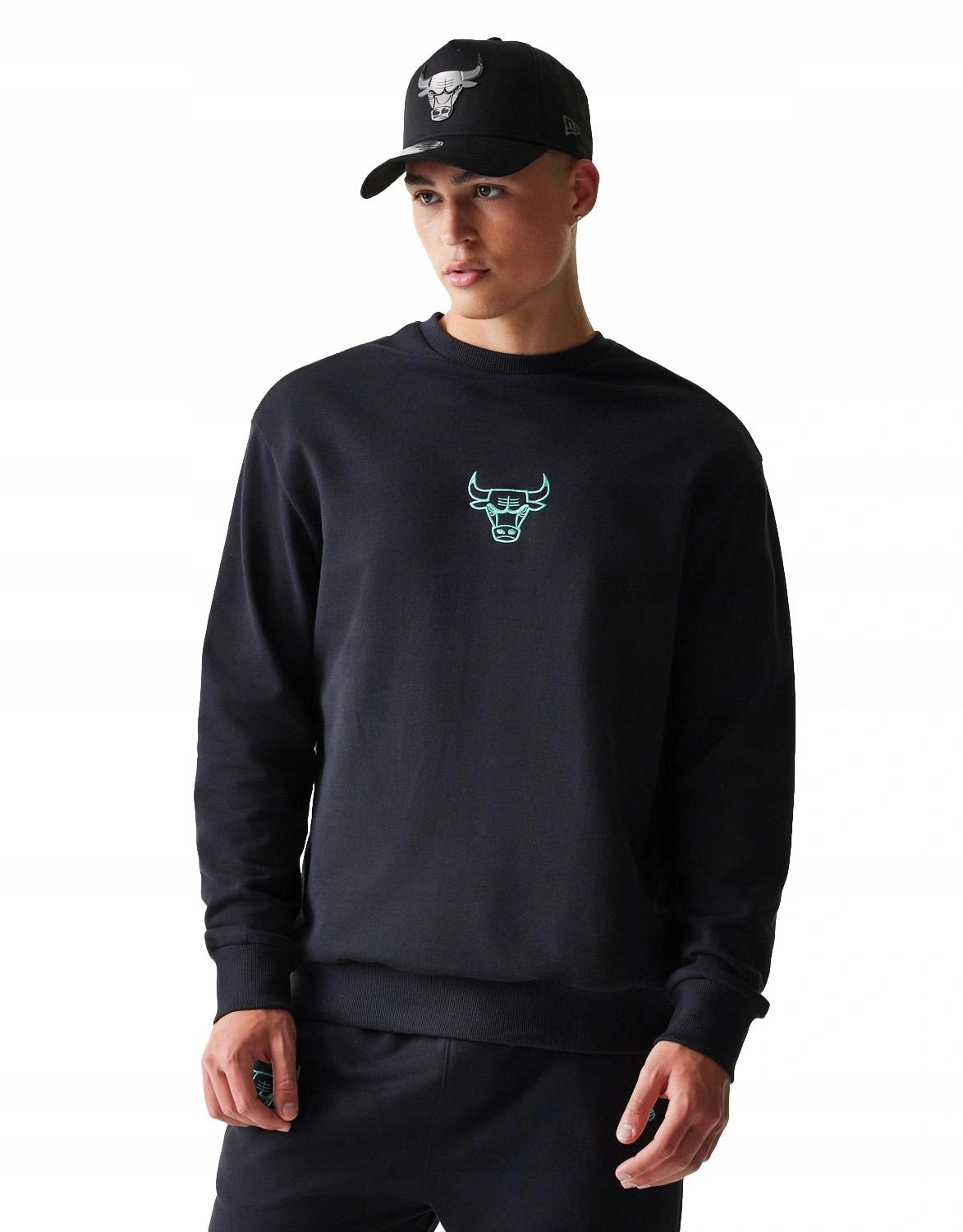 pánská mikina bez kapuce New Era fleecová Chicago Bulls nba černá oversize