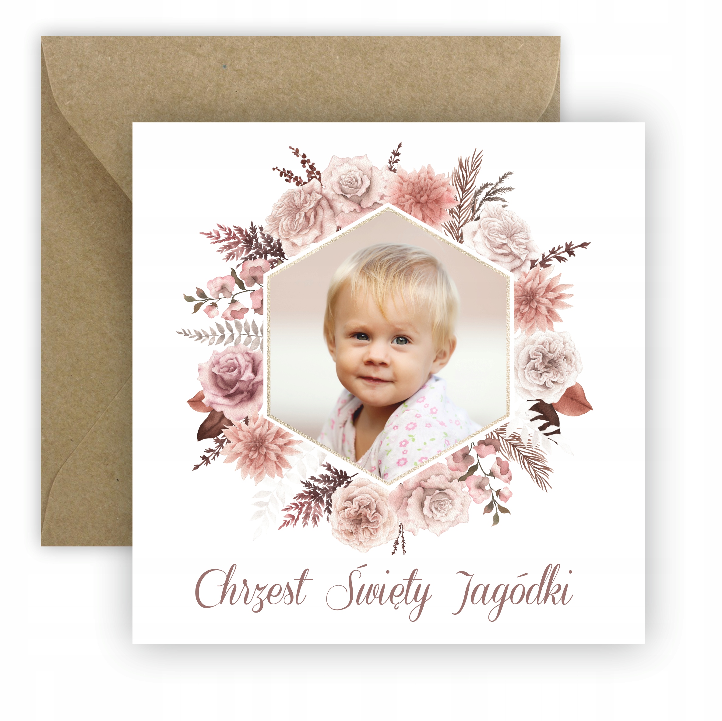 ZAPROSZENIA NA CHRZEST - ZE ZDJĘCIEM - BOHO - IMIĘ