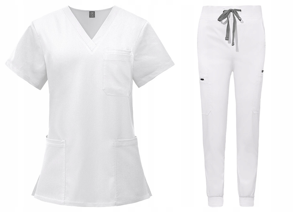 KOMPLET MEDYCZNY DAMSKI SCRUB UNIFORM RÓŻNE KOLORY BIAŁY ROZMIAR S