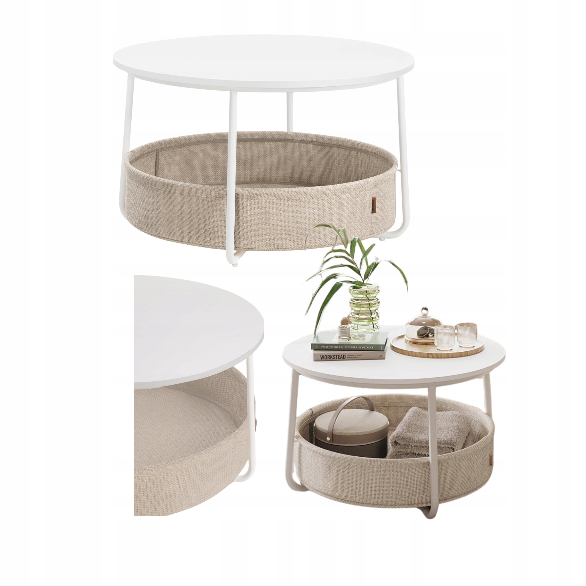Konferenčný Stolík s košíkom na deku Gazetnik 2v1 Okrúhly bočný stolík Loft Malý