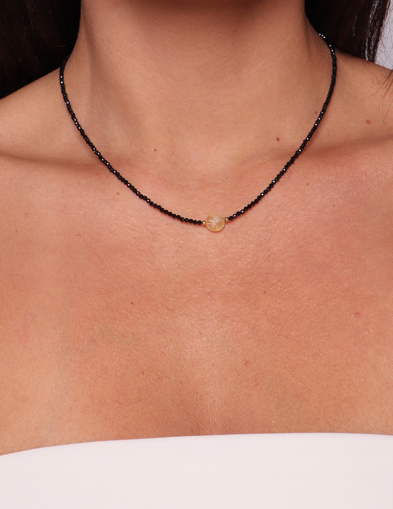 Náhrdelník z přírodních kamenů, černý turmalín, citron, hematit