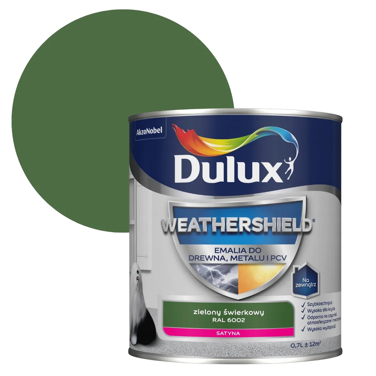 Dulux Weathershield EMALIA DO DREWNA, METALU I PCV 0,7L RAL 6002 ZIELONY ŚW