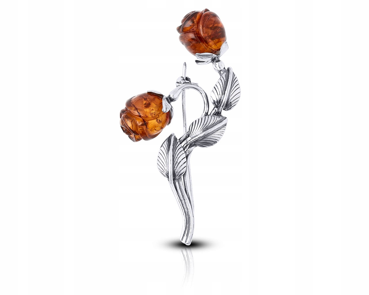 Stříbrná brož s jantarem a rožkem, Stříbro 925