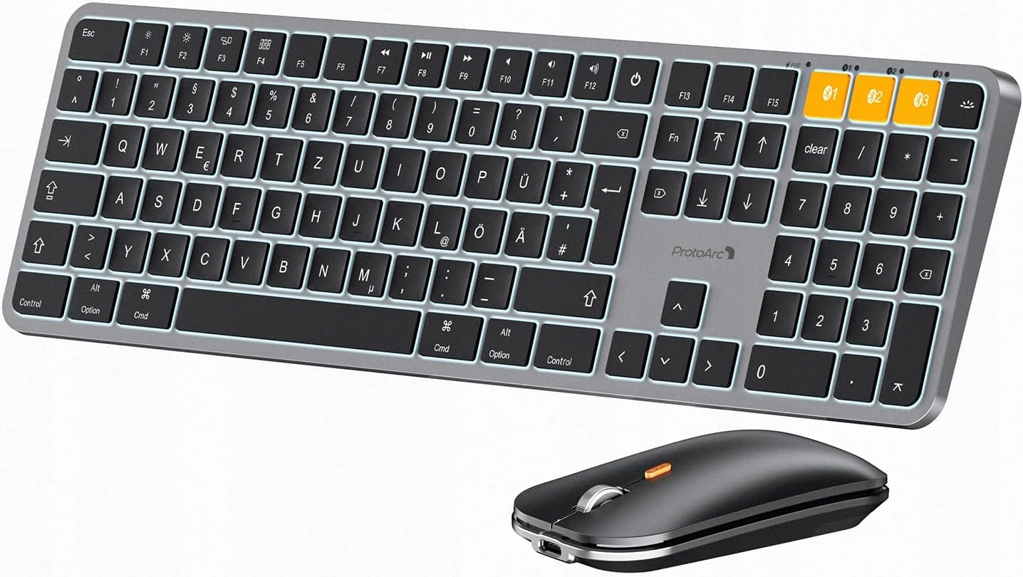 Klávesnice A Bezdrátová Myš Bluetooth Protoarc KM100-A Qwertz 1200MAH