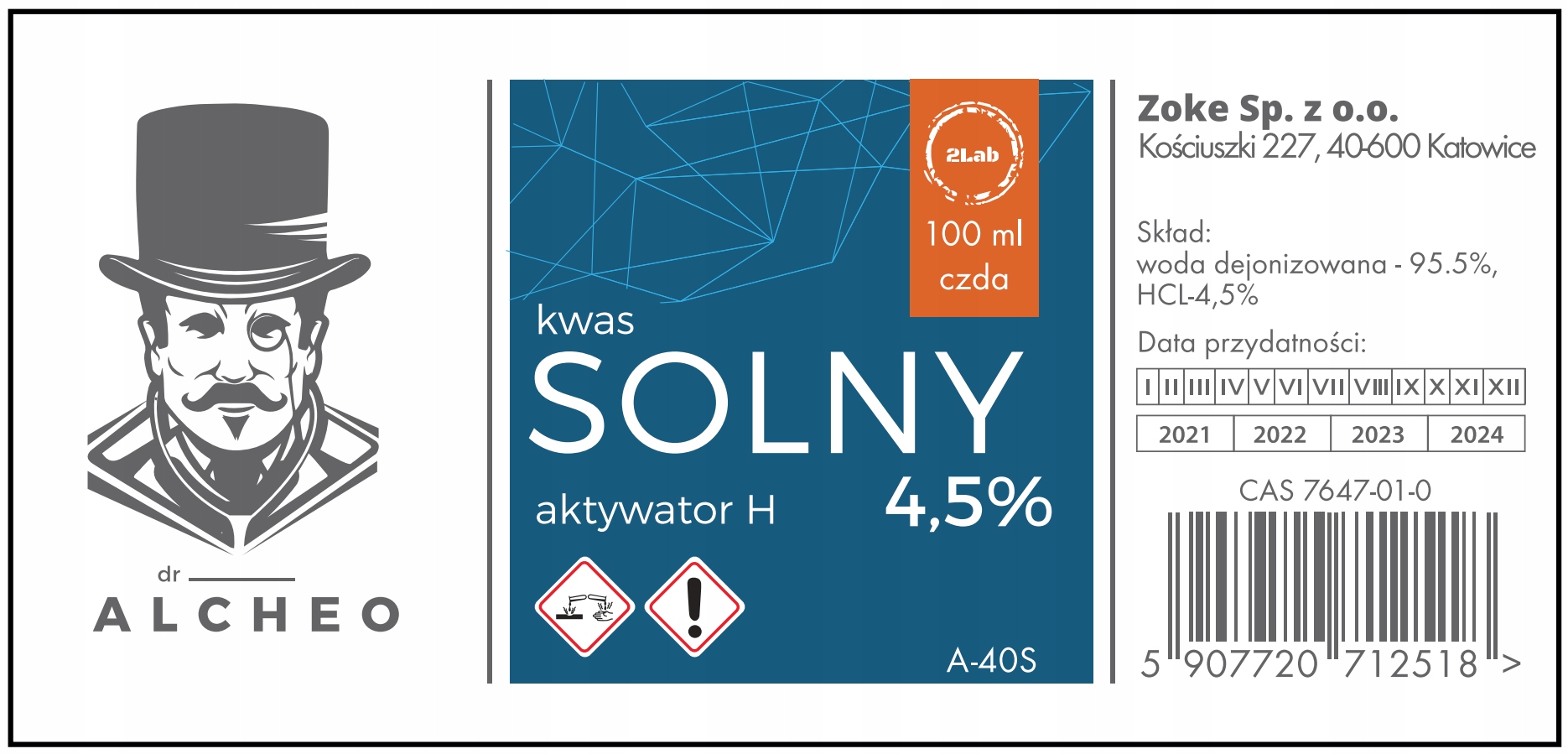 Соляная Кислота 4,5%. Активатор H. 100 мл. Д-Р Alcheo Производитель Zoke