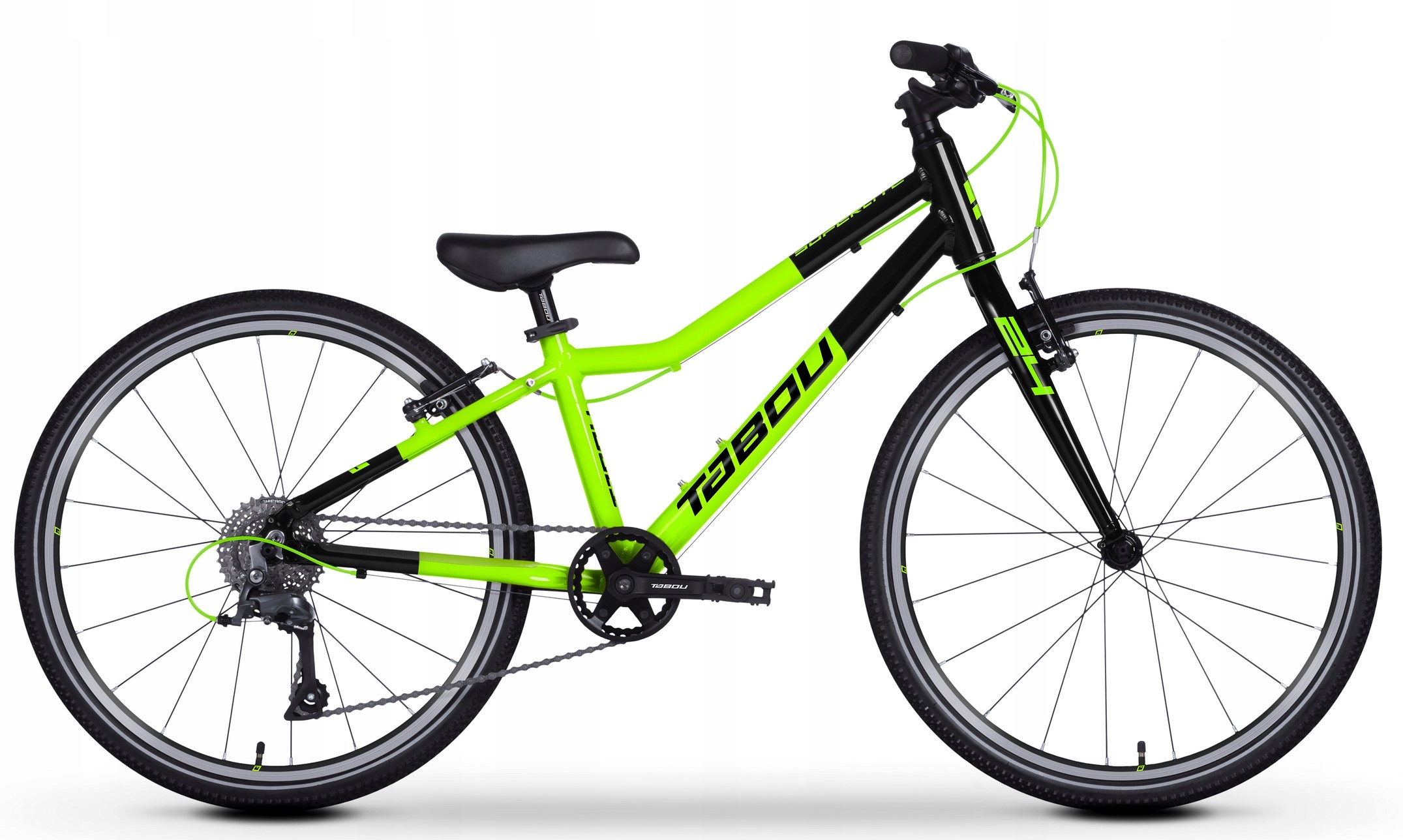 Rower dla dziecka 24" Superlekki Tabou Shimano 8 biegów limonkowo czarny