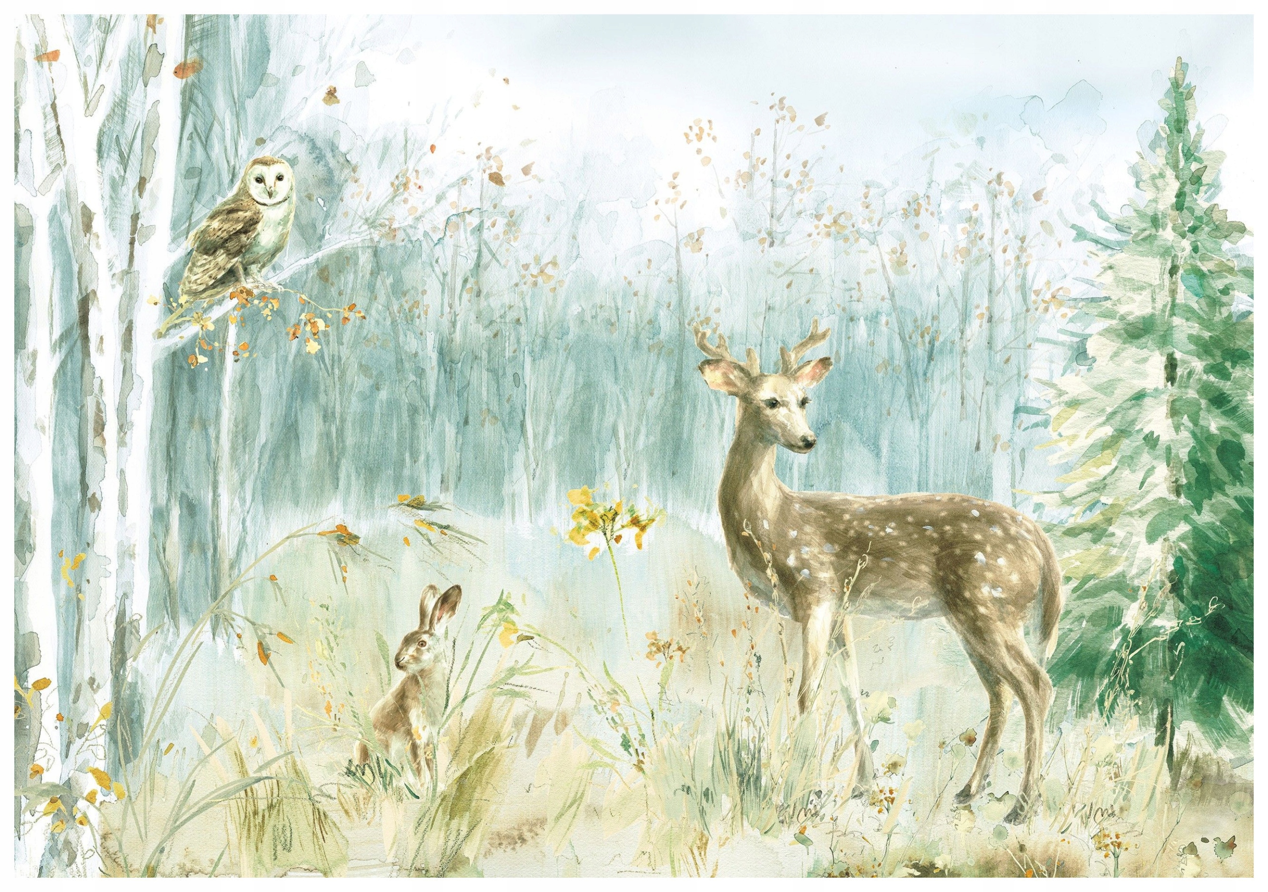 Fototapeta Lesní zvířata Jelen Zajíc Sova pastelový vinyl 254x184 lepidlo