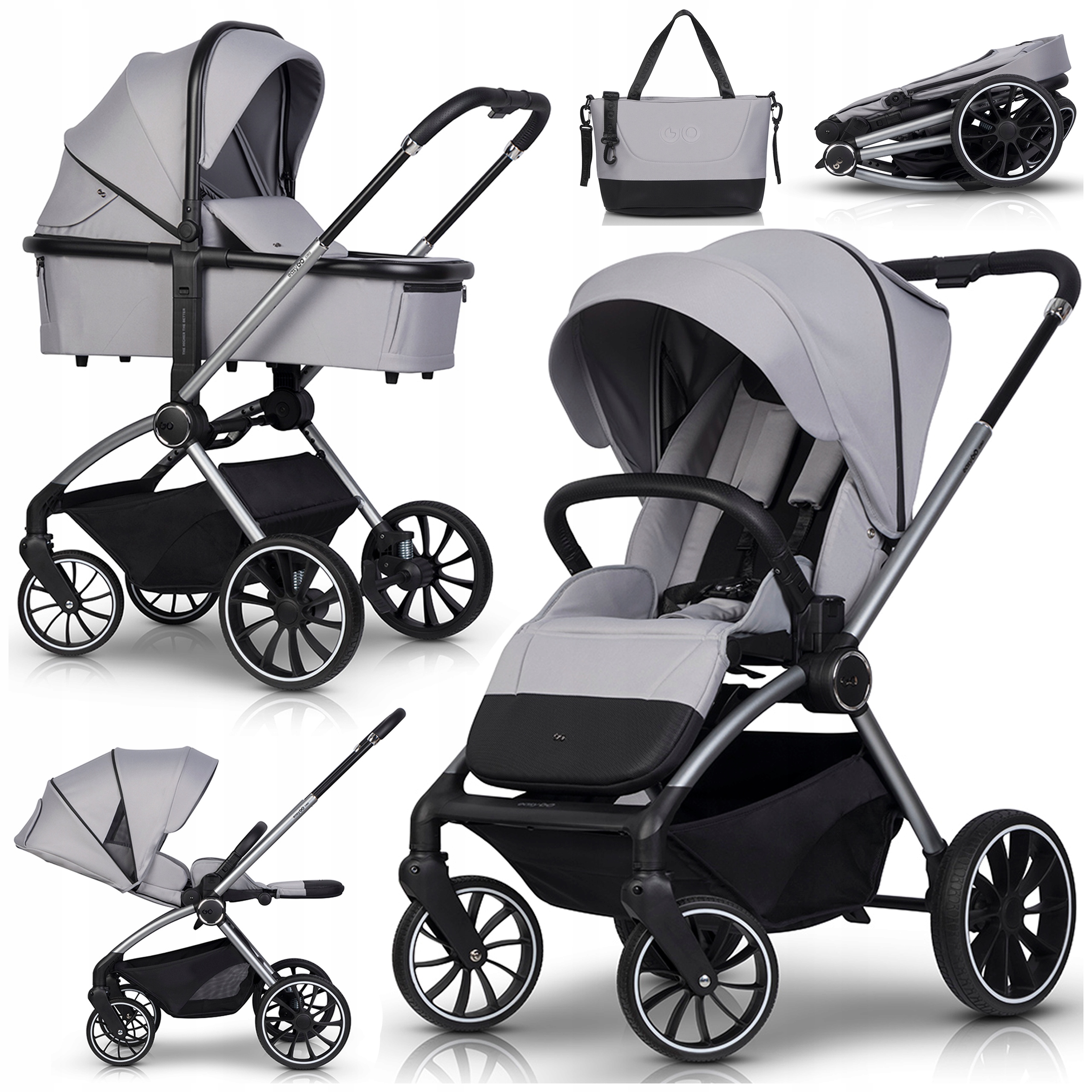 Wózek Spacerowy 3w1 Spacerówka Gondola Siedzisko Przód Tył 0-22KG Akcesoria