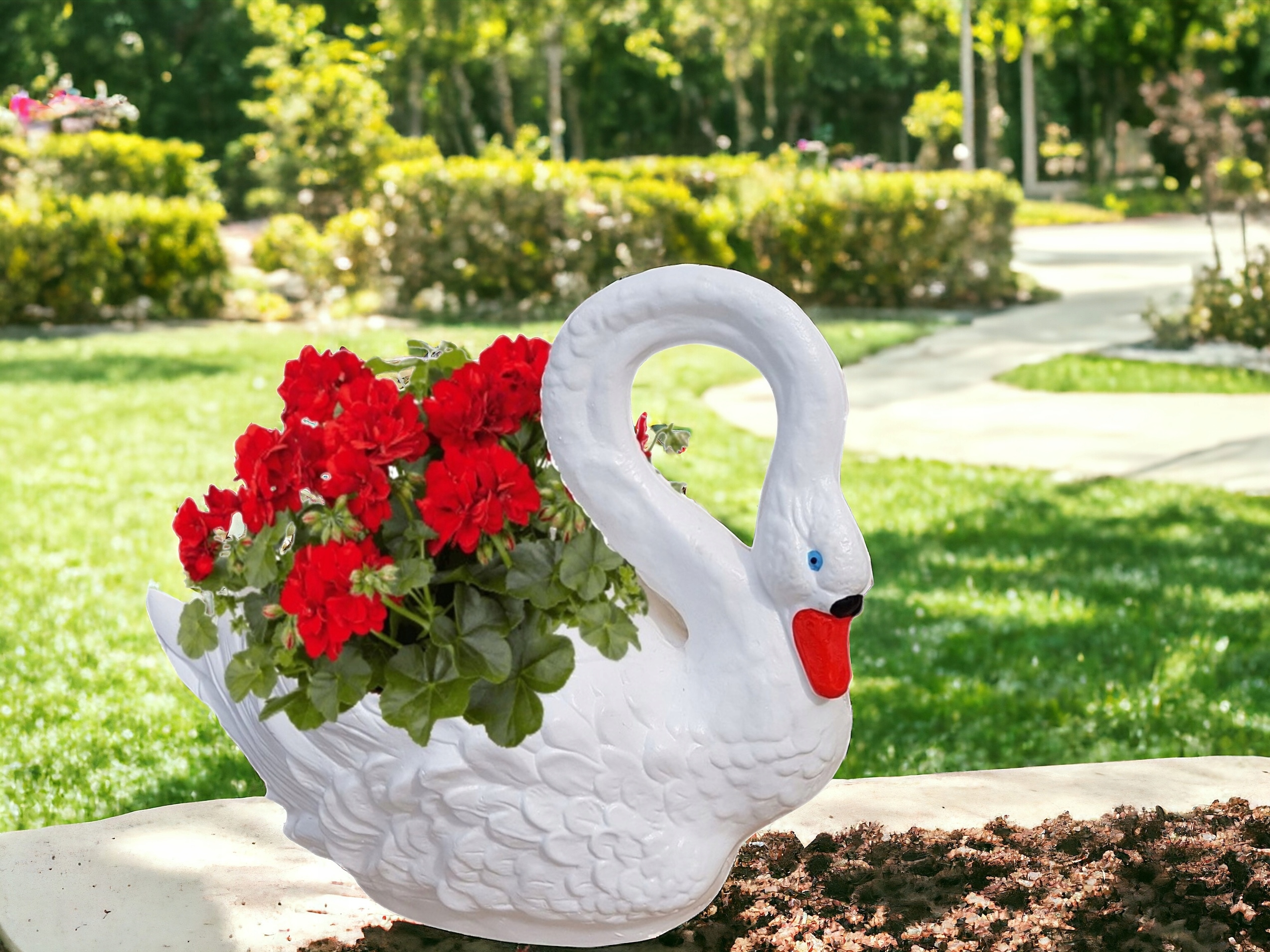 ŁABĘDŹ DONICA W KSZTAŁCIE ŁABĘDZIA OSŁONKA NA KWIATY FIGURA OGRODOWA H:45CM Marka inna