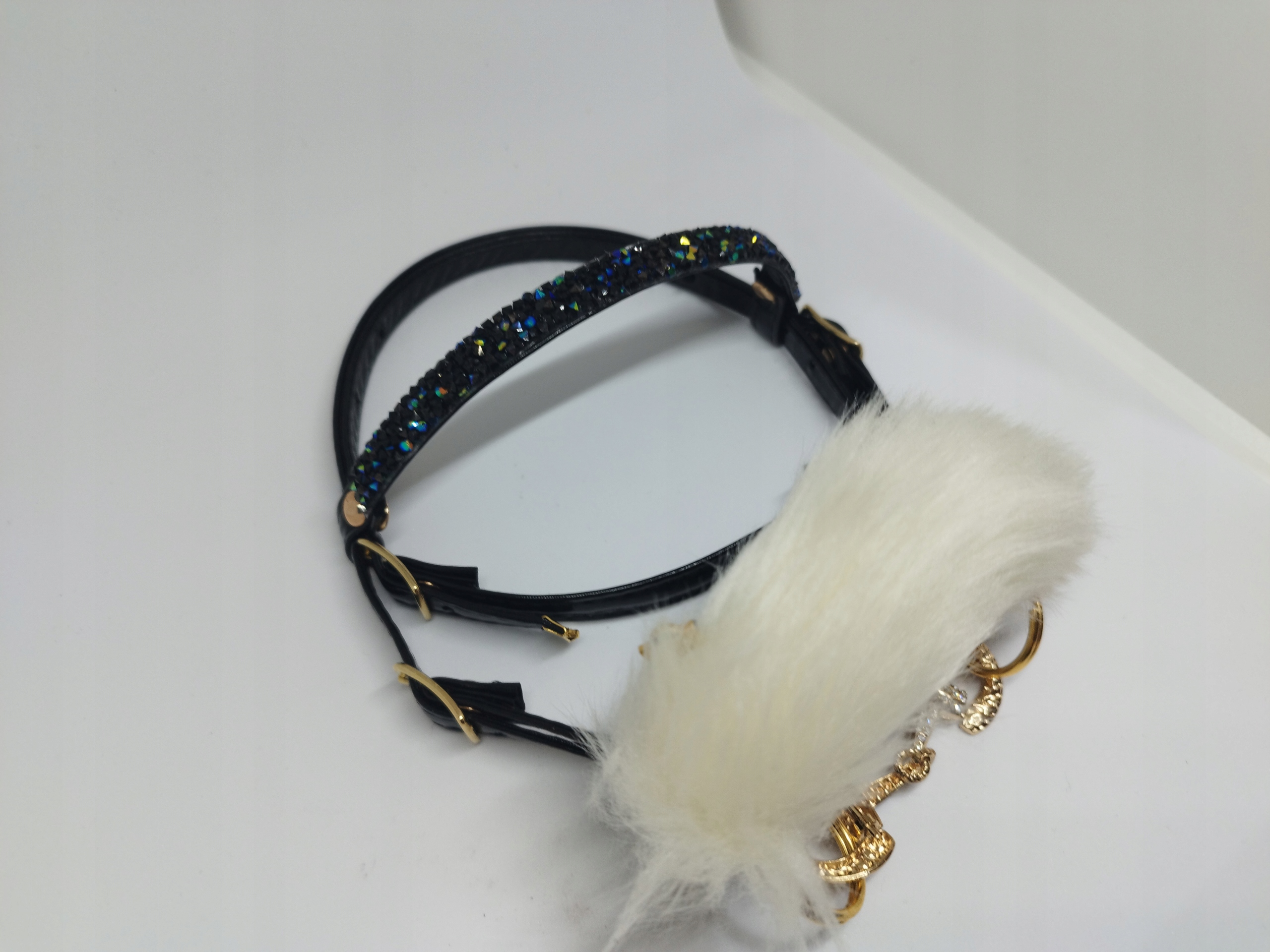 Ogłowie dla hobby horse A4 z futerkiem, czarny diamentowy naczółek Marka inna