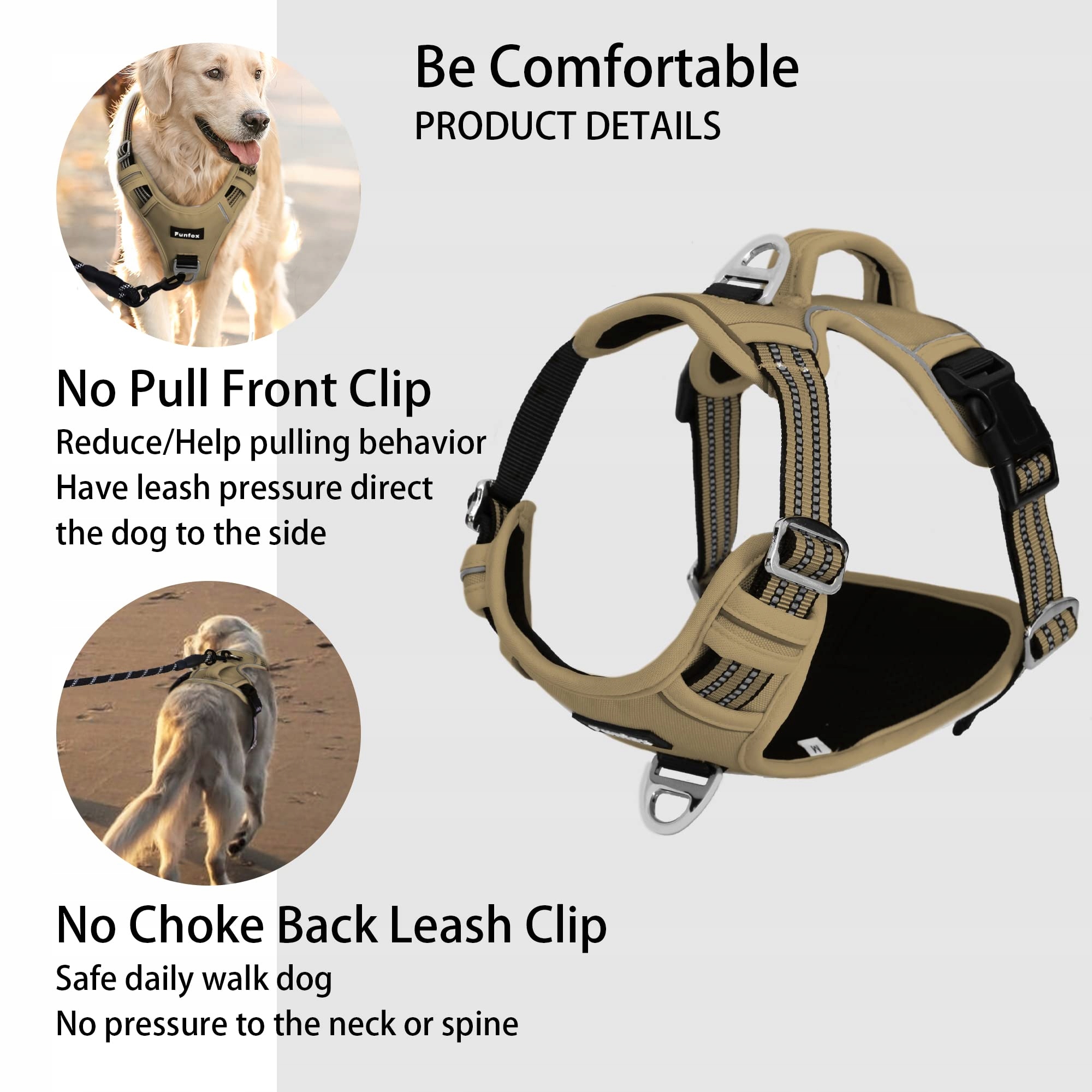 Funfox Postroj pro střední psy nastavitelný bez tahání, hnědý, velikost M