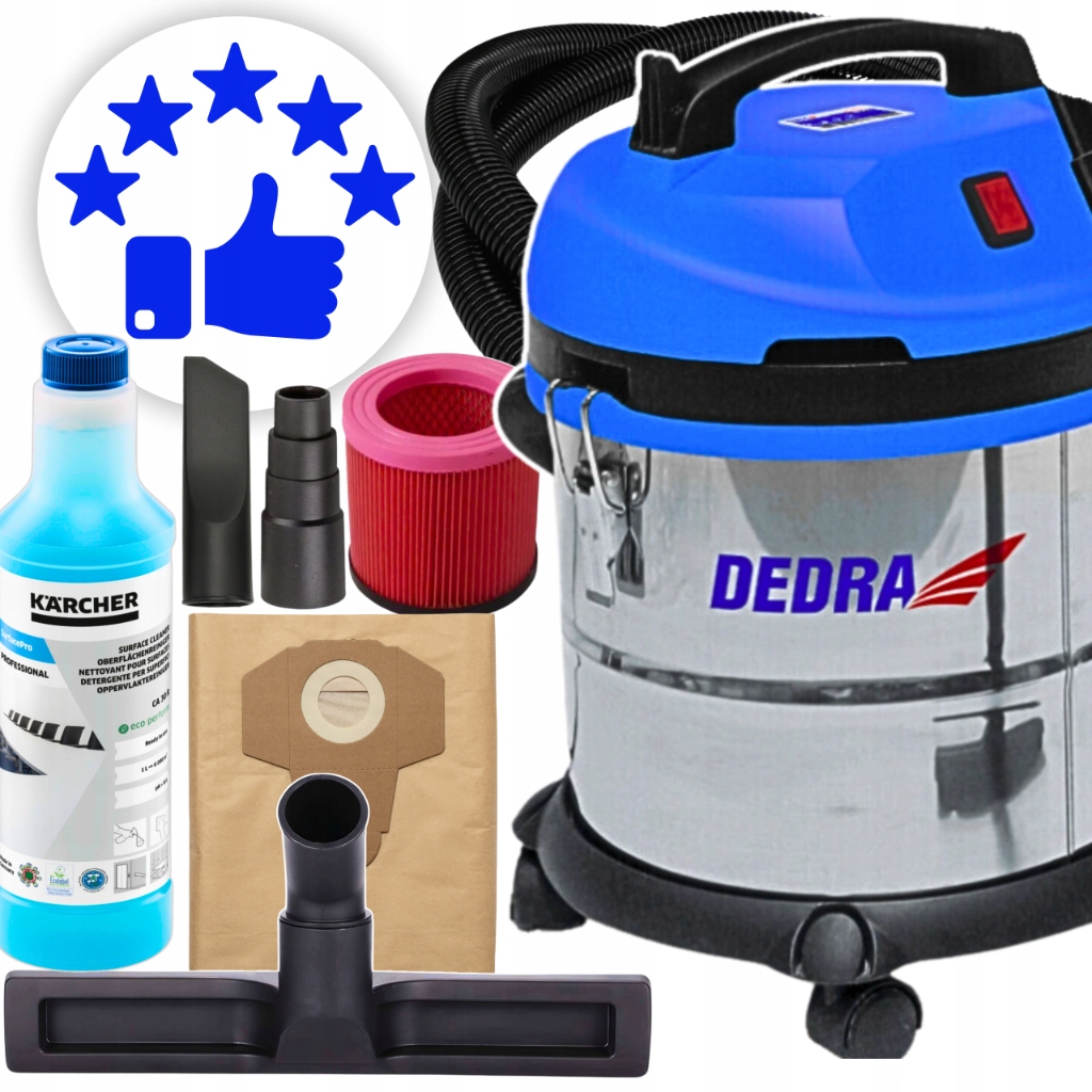 ODKURZACZ PRZEMYSŁOWY BEZWORKOWY BUDOWLANY SUCHO MOKRO PŁYN KARCHER 2200W Maksymalna moc 2000 W