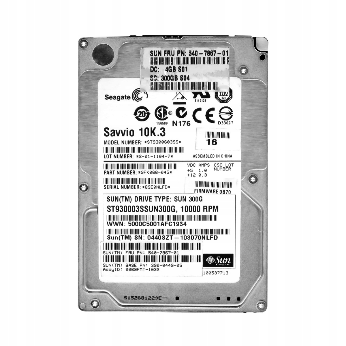 Sun 540-7867-01 300GB 10K 16MB SAS-2 2.5" ST930003SSUN300G 300GB 10K ot/min Sas 2.5" Hdd