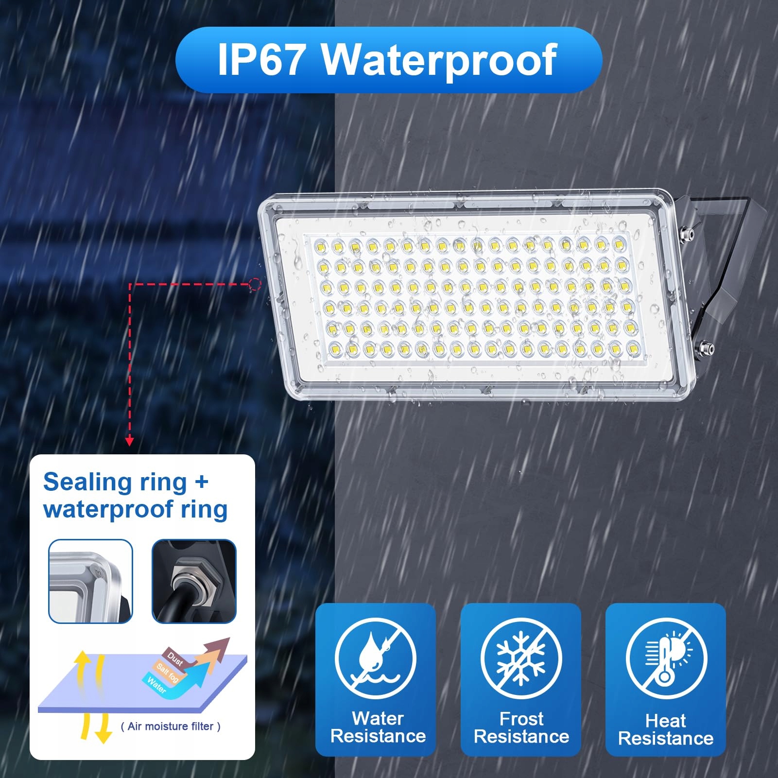 LED 100W Reflektor Zewnętrzny 10000LM Super Jasny IP67 7000K Kaltweiß — miniatura 4