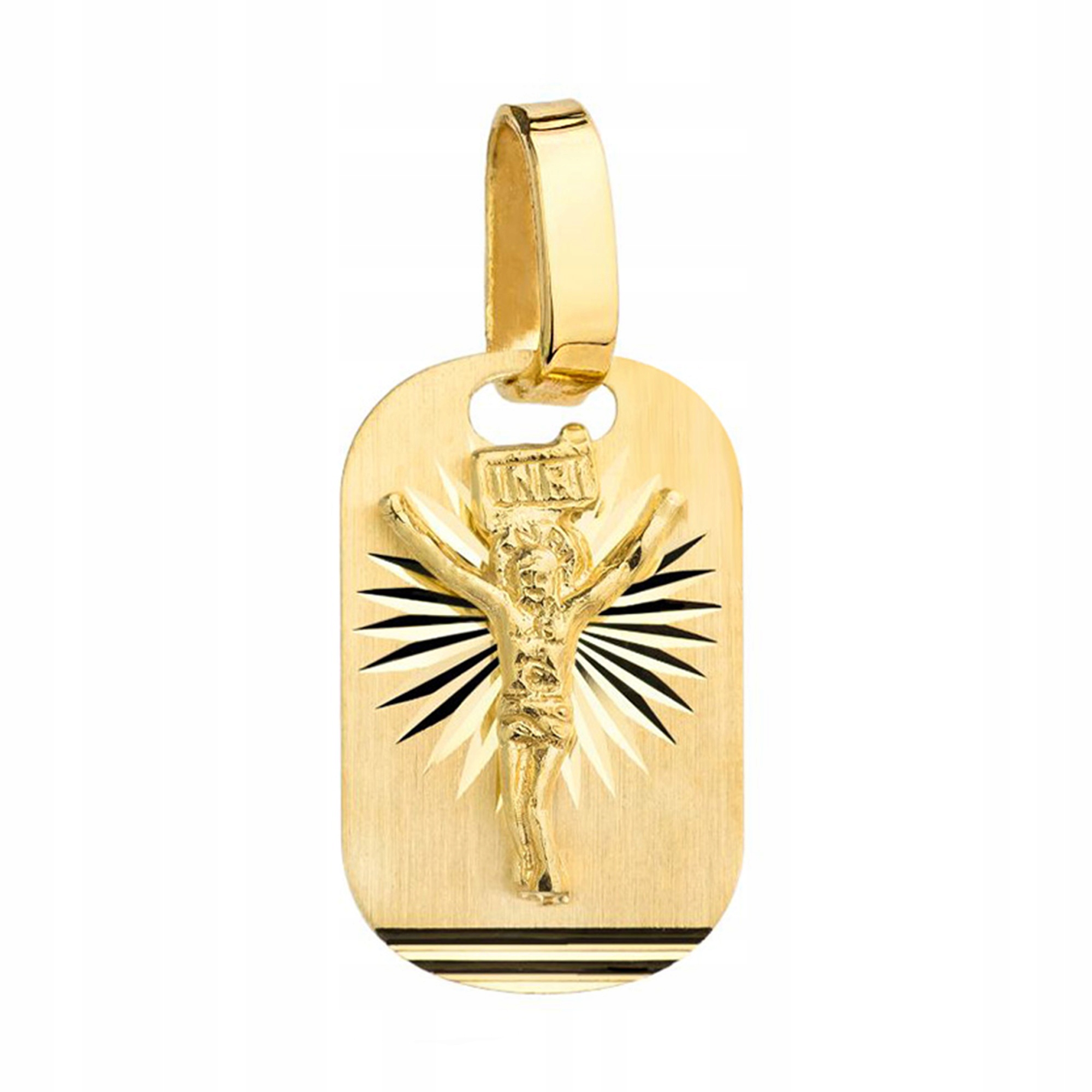 Zlatý Medailonek Přívěsek pr. 585 14k Ježíš Kristus Na kříži Krabička