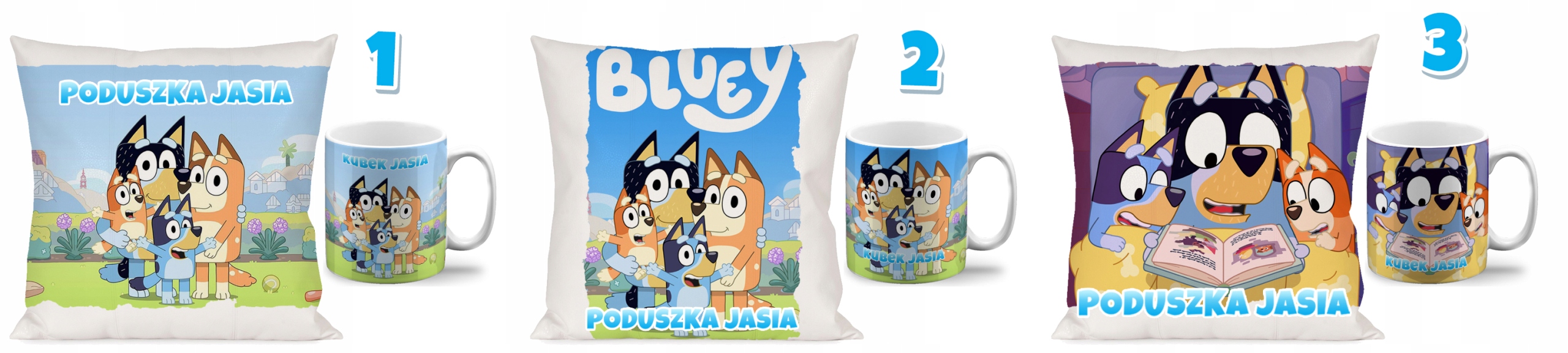 ZESTAW KUBEK + PODUSZKA Blue BLUEY + IMIĘ 40 N8 Materiał ceramika