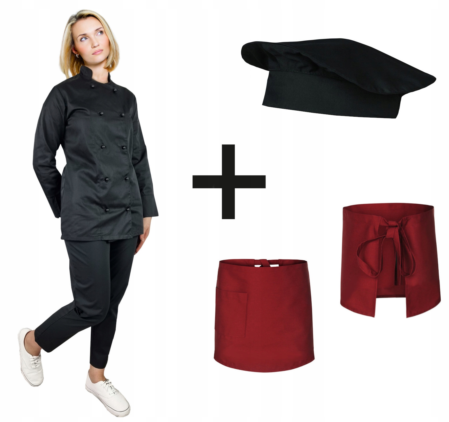 Dámská kompletní kuchařská uniforma, 4dílná sada, velikost L