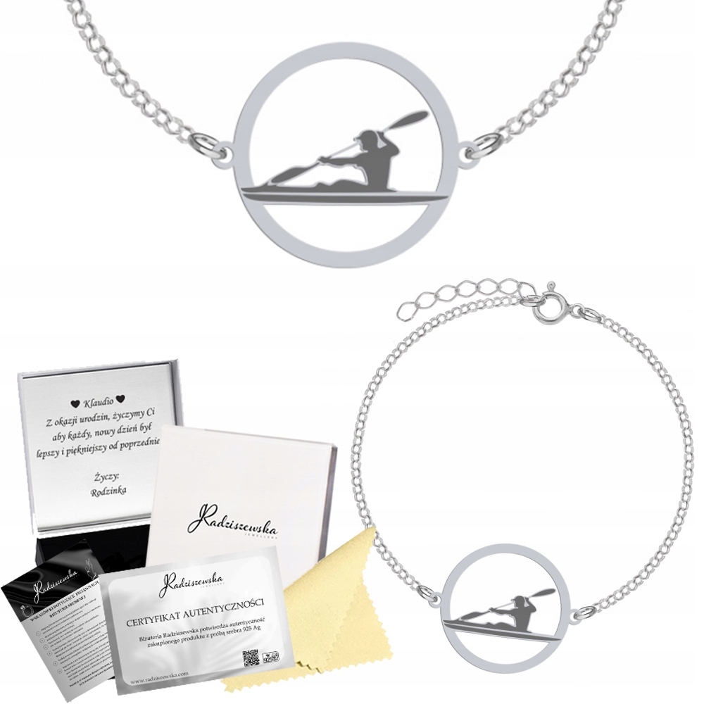 Stříbrný Náramek S Kajakářem Kajakářství Dárek Gravírování Šperky 925