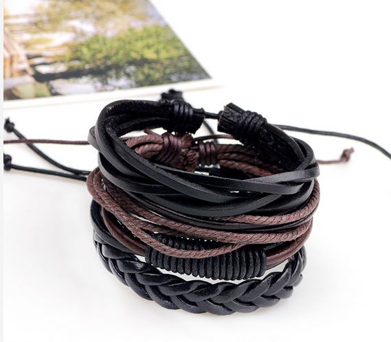 BRANSOLETKA MĘSKA SKÓRZANA RZEMYK SKÓRZANY BRANSOLETKI REGULOWANA 4w1 Długość całkowita 26 cm