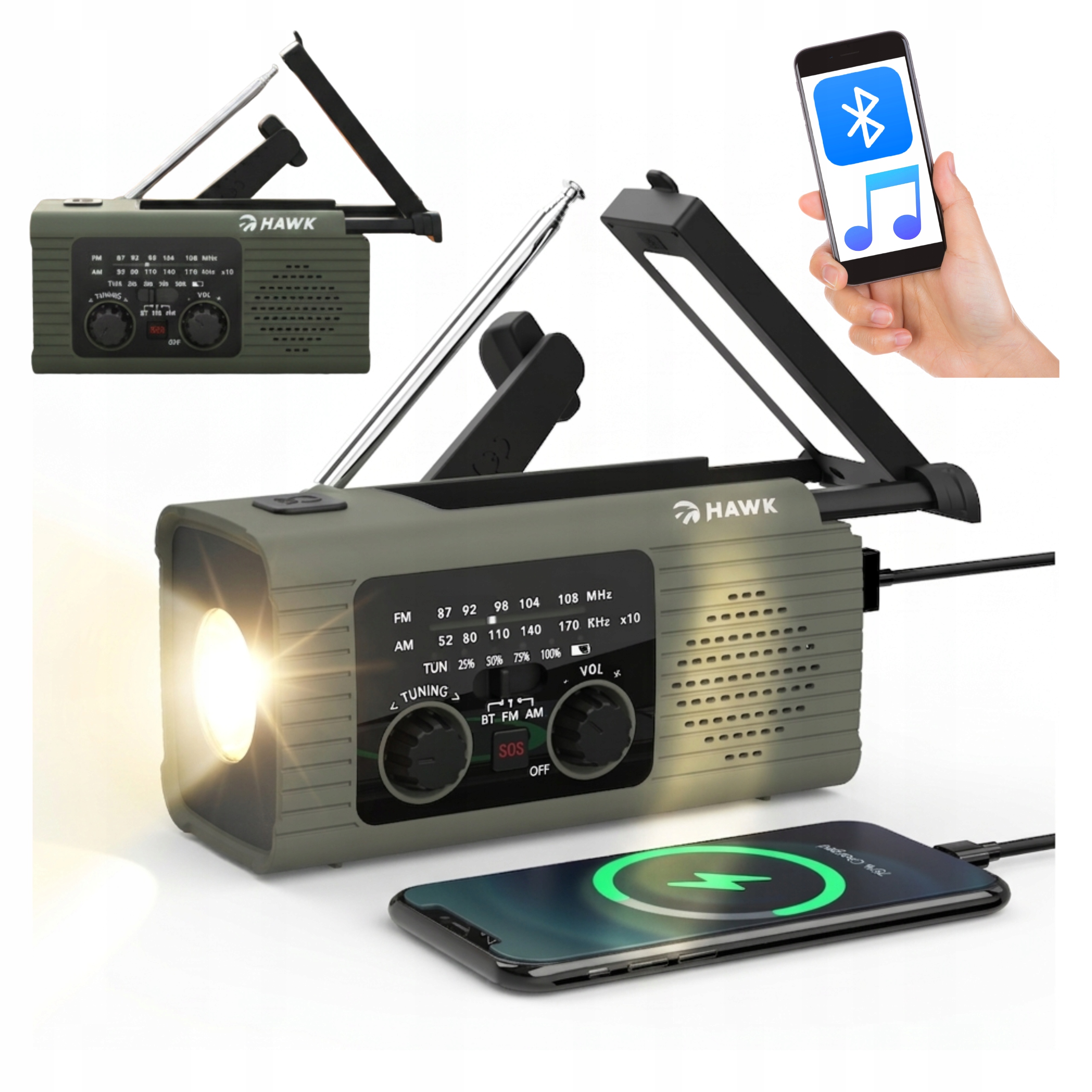 Radio Na Korbkę przenośne solarne dynamo awaryjne Latarka Powerbank 4000mAh