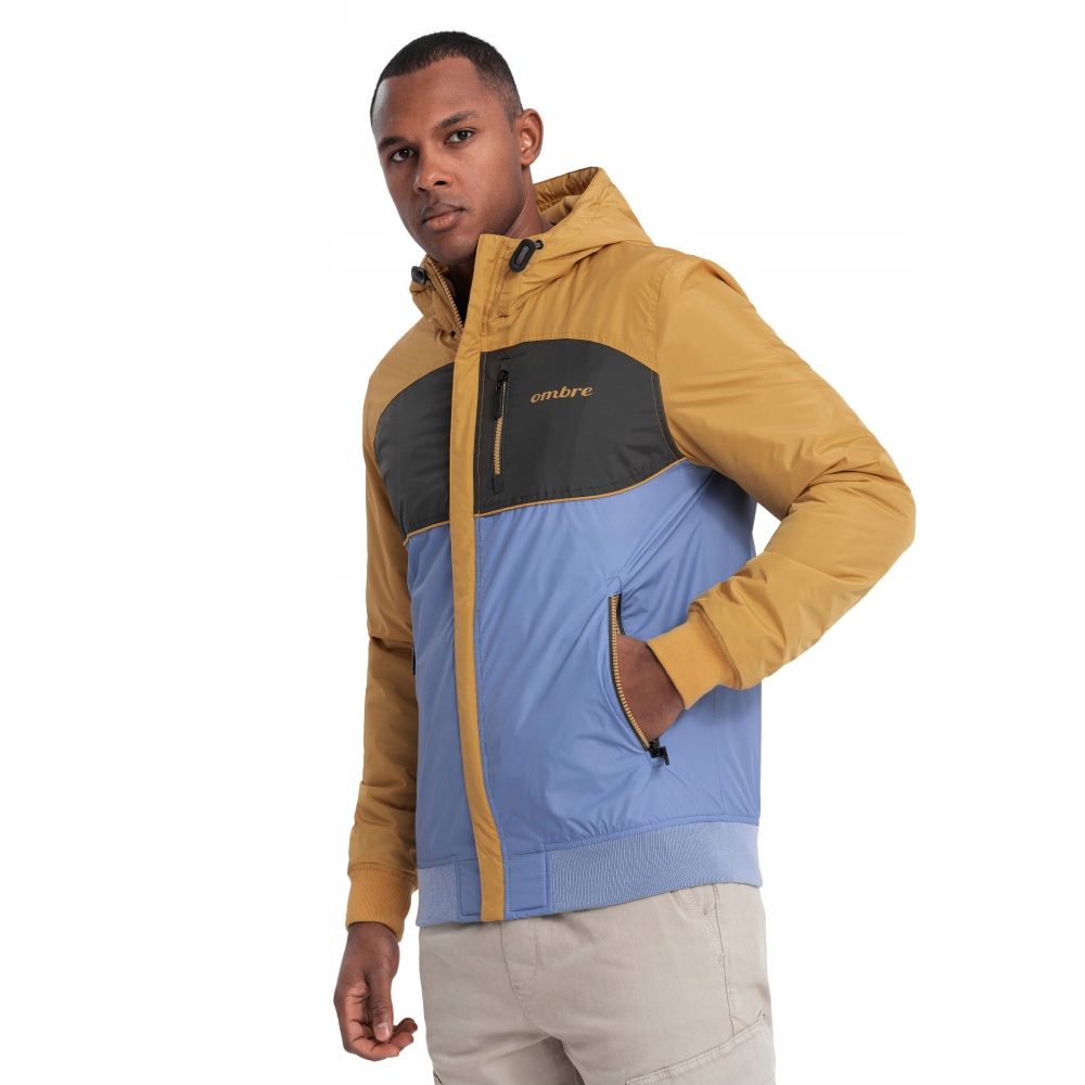 Pánská sportovní bunda z fleecu modro-hořčicová lehká OM-JANP-0194 V8 L