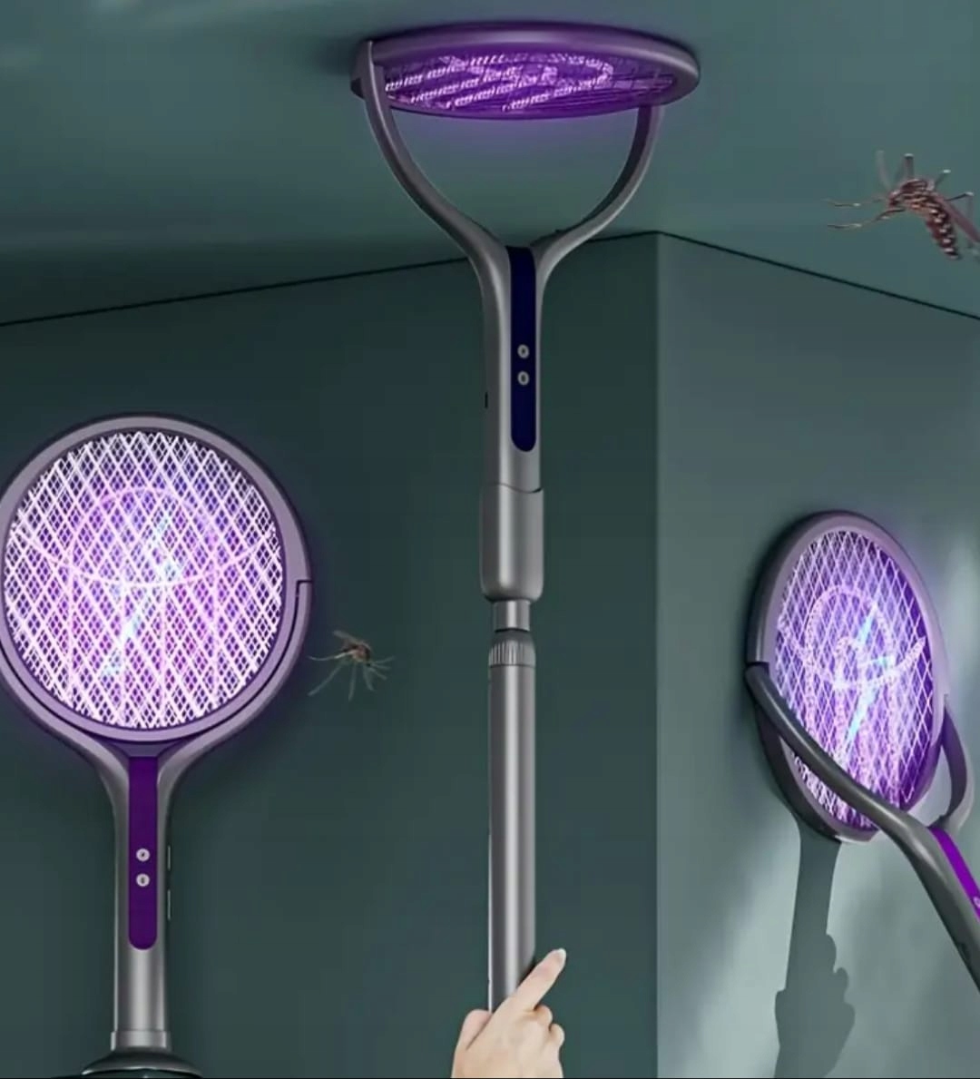 Elektryczna Łapka Na Muchy Packa Na Owady Rażąca Pradem Teleskopowa