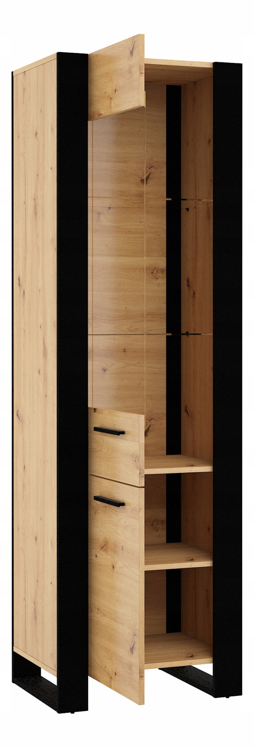 Witryna NUKA E 188 cm dąb artisan czarna stojąca