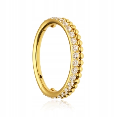 Titanové kolečko s bílými zirkony a mini kuličkami zlaté 1,2/12