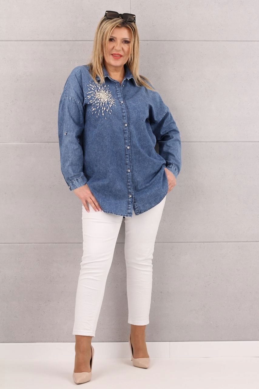 KOSZULA JEANSOWA DAMSKA DUŻE ROZMIARY ELEGANCKA DŁUGA OVERSIZE STYLOWA Kolekcja M L XL XXL XXXL 2XL 3XL 4XL