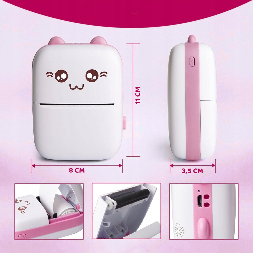 MINI DRUKARKA TERMICZNA DRUKUŚ PRZENOŚNA BEZPRZEWODOWA BLUETOOTH + 21 ROLEK Kod producenta BLUETOOTH NA PREZENT ULEPSZONY 2024