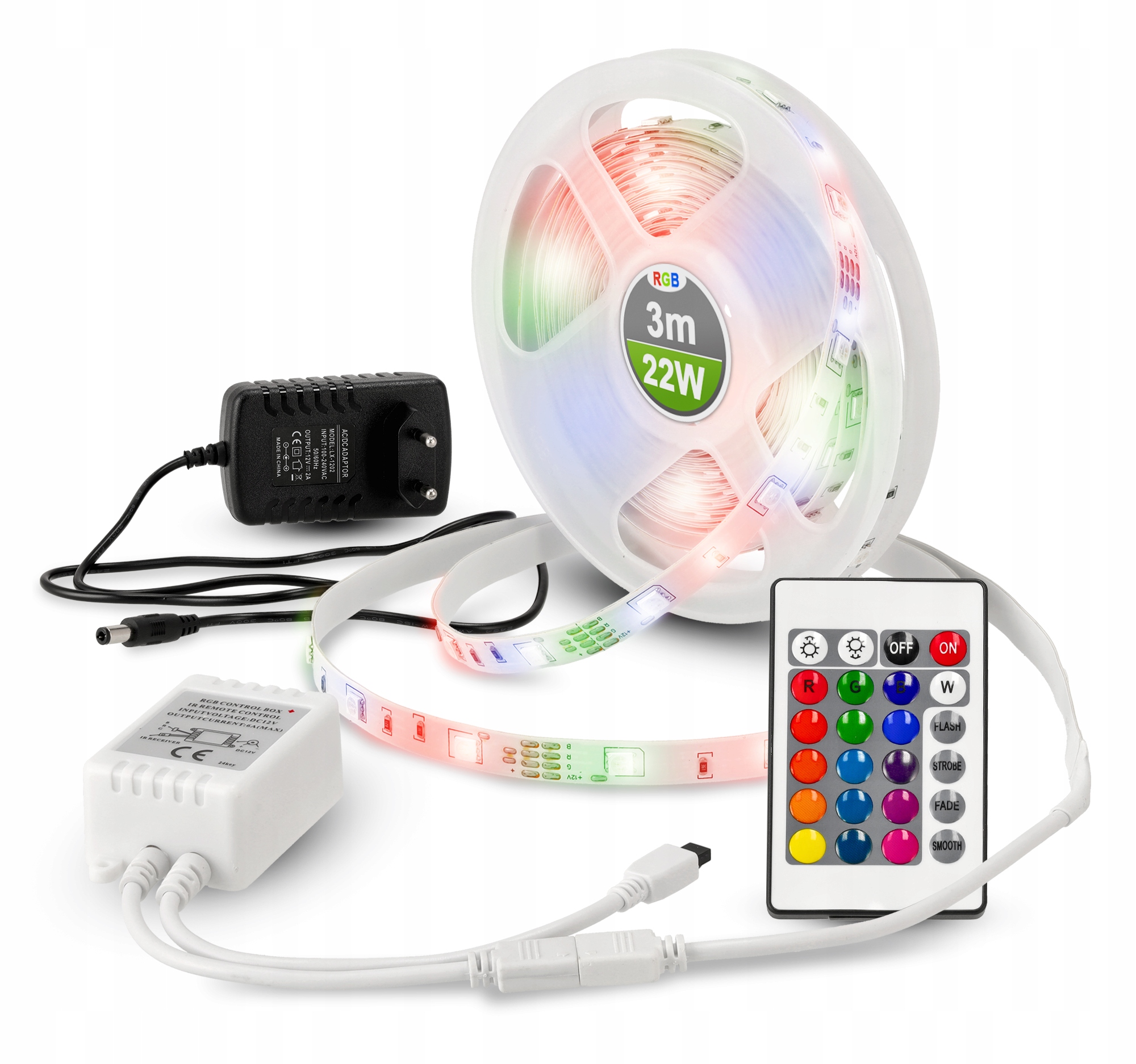 

Zestaw Taśma Led Rgb Multi 3m Pilot Zasilacz 22W