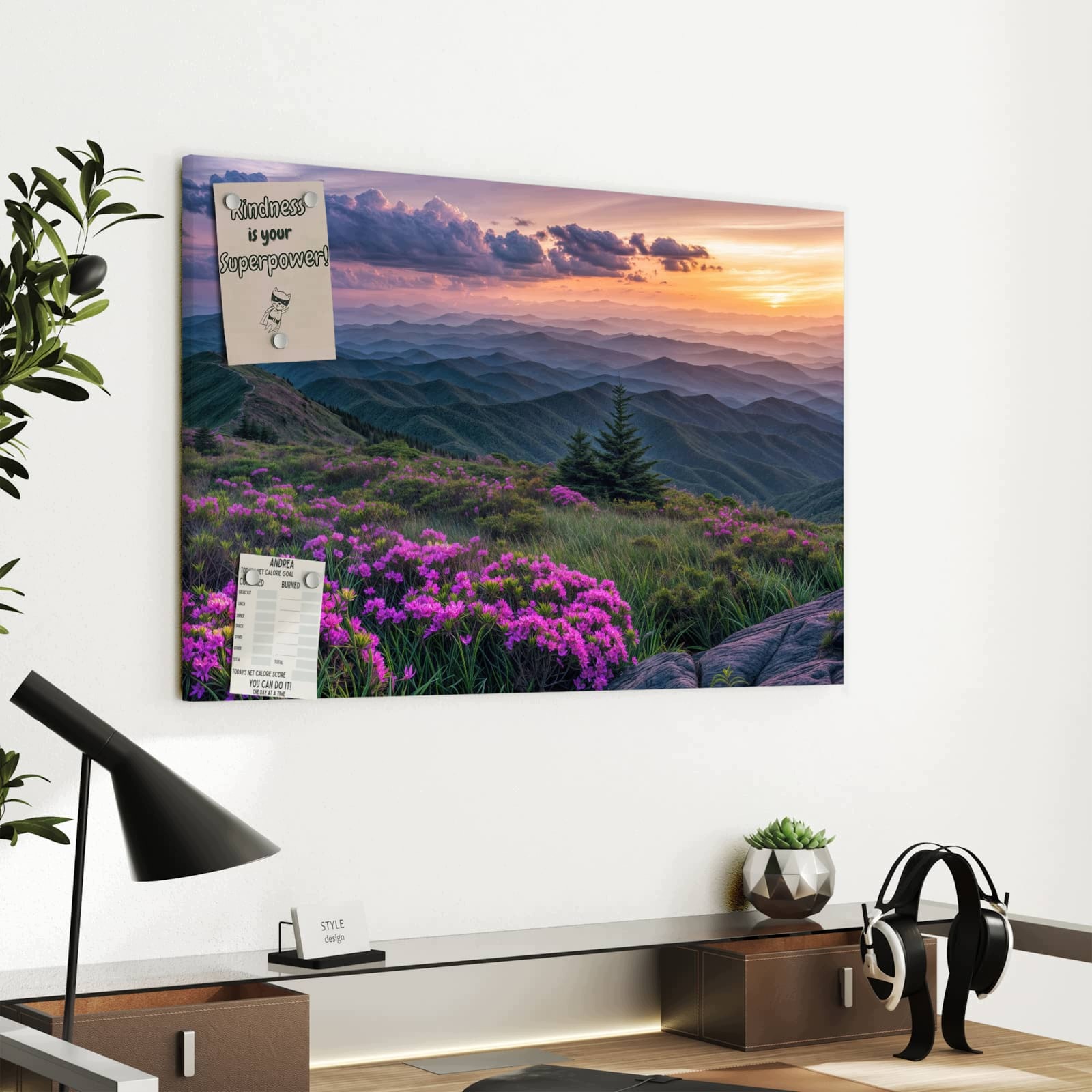 Magnetická tabule Horská krajina Květiny 60 × 40 cm