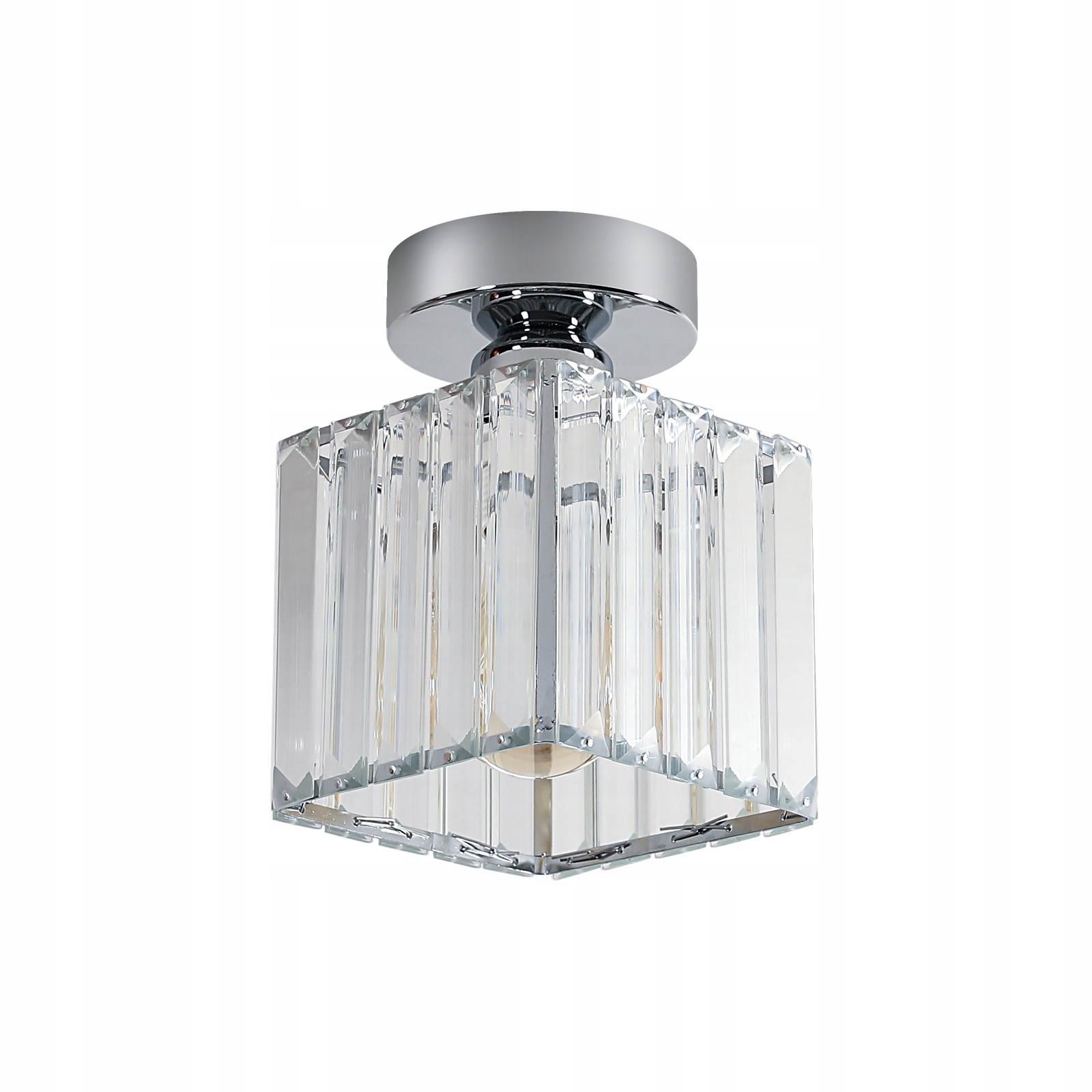 Lampa Sufitowa Srebrna E27 Żyrandol Chromowany Kryształowy Kwadratowa Nowoczesna