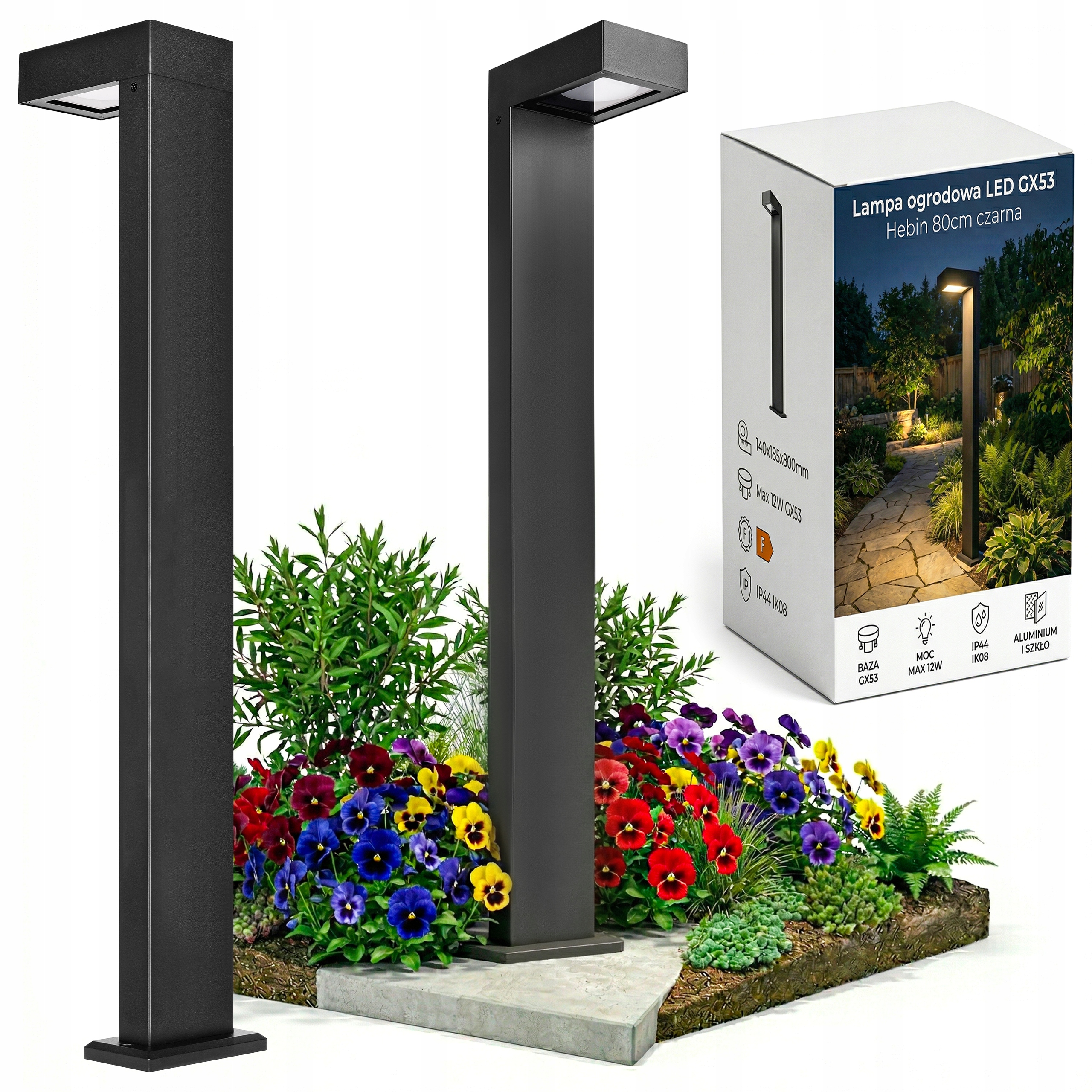 Stojací zahradní lampa Sloupek 80 cm venkovní GX53 Led černá