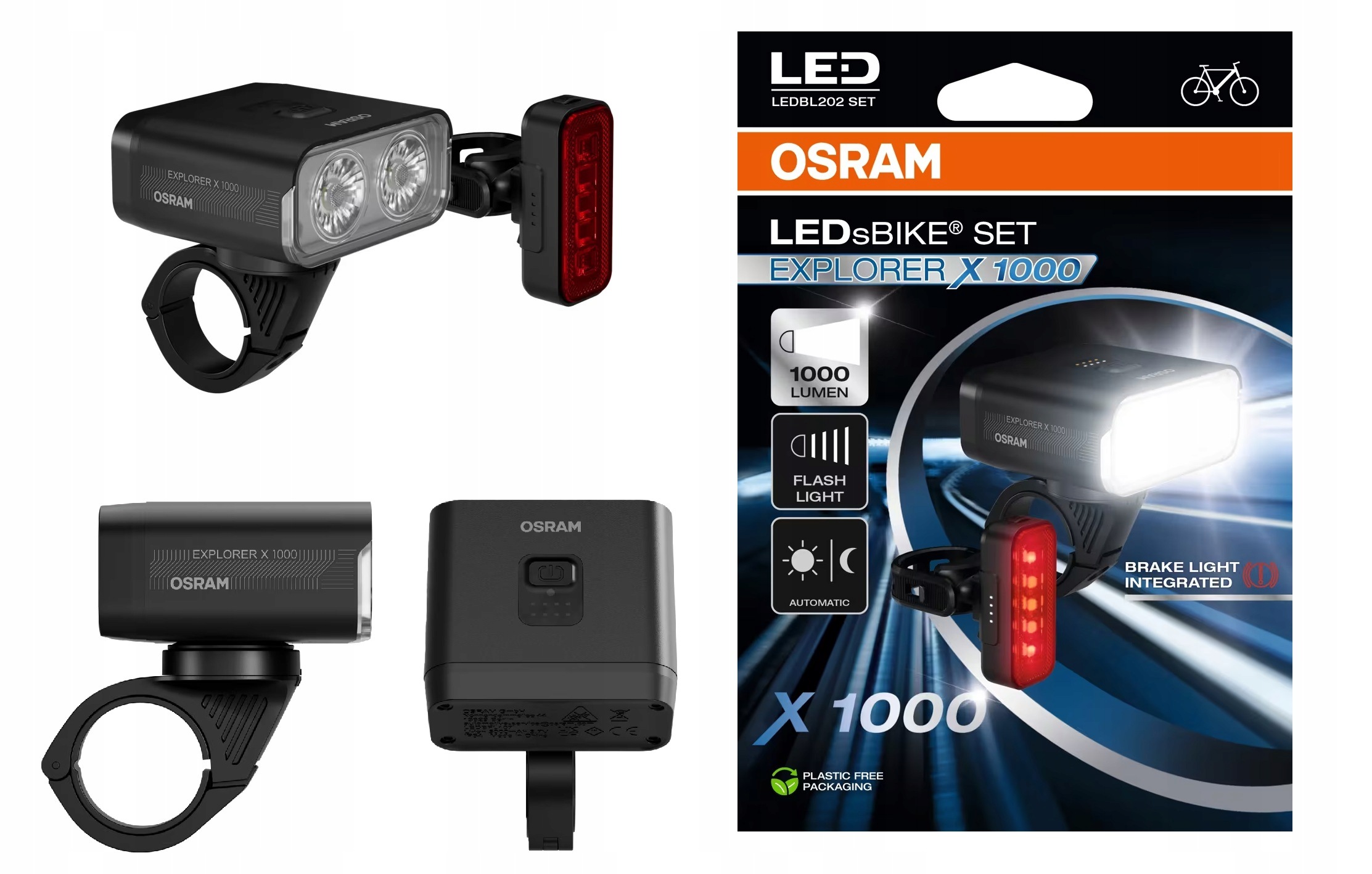 Zestaw Lamp Rowerowych Osram LEDsBIKE Explorer X 1000 Przód Tył