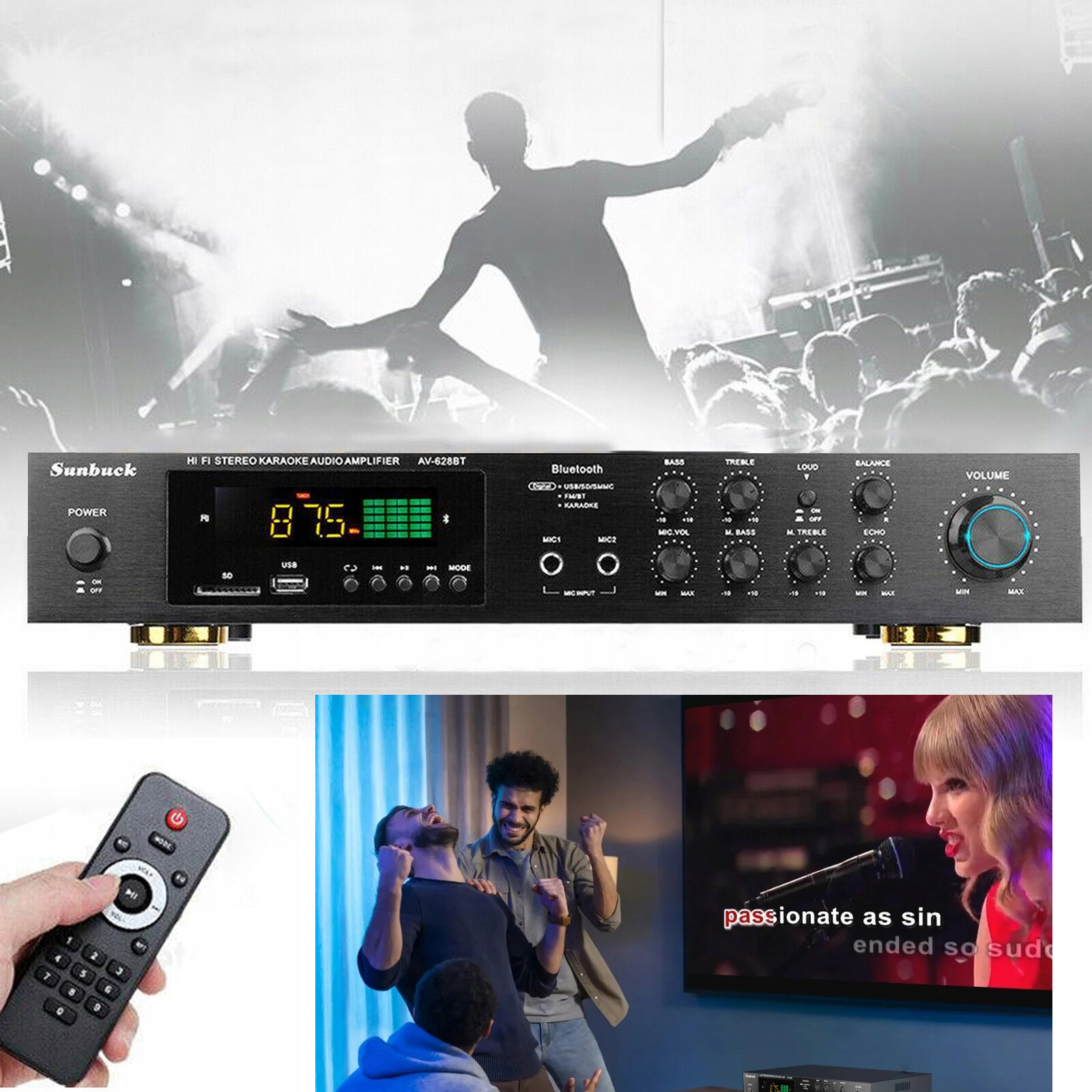 Hi-Fi zesilovač Auna AV-628BT, Fm Usb stereo, 600 W, Bluetooth