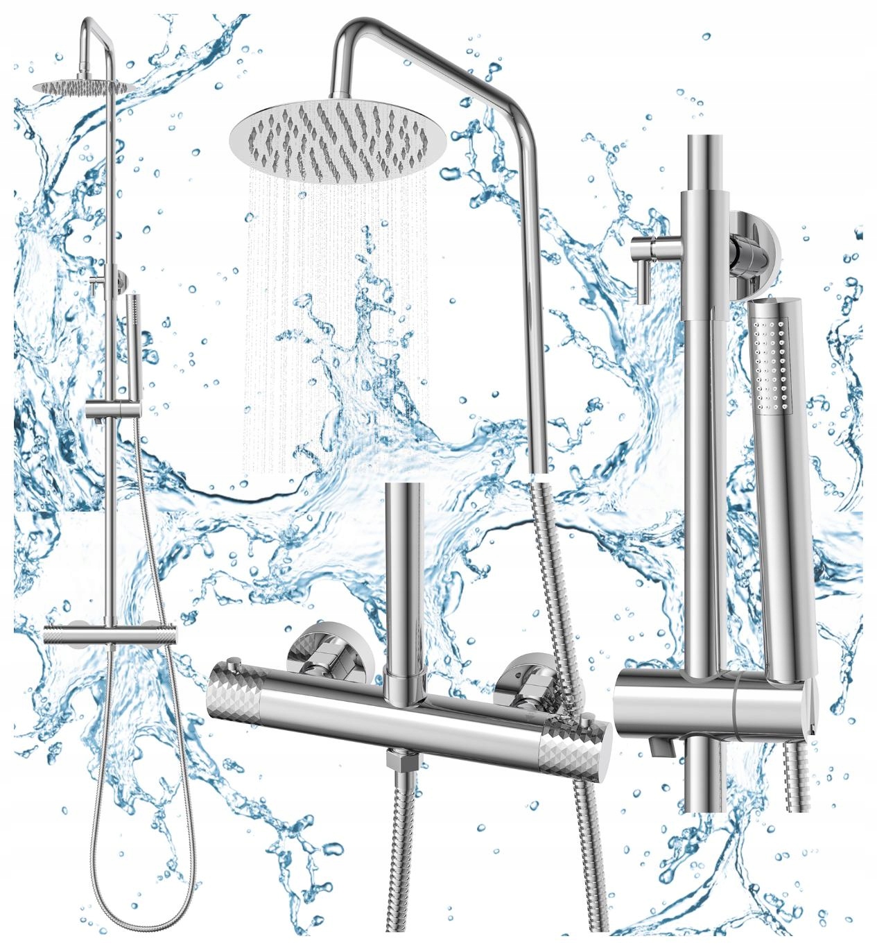 Termostatický sprchový sprchovací set s dažďovou sprchou Glami, chróm