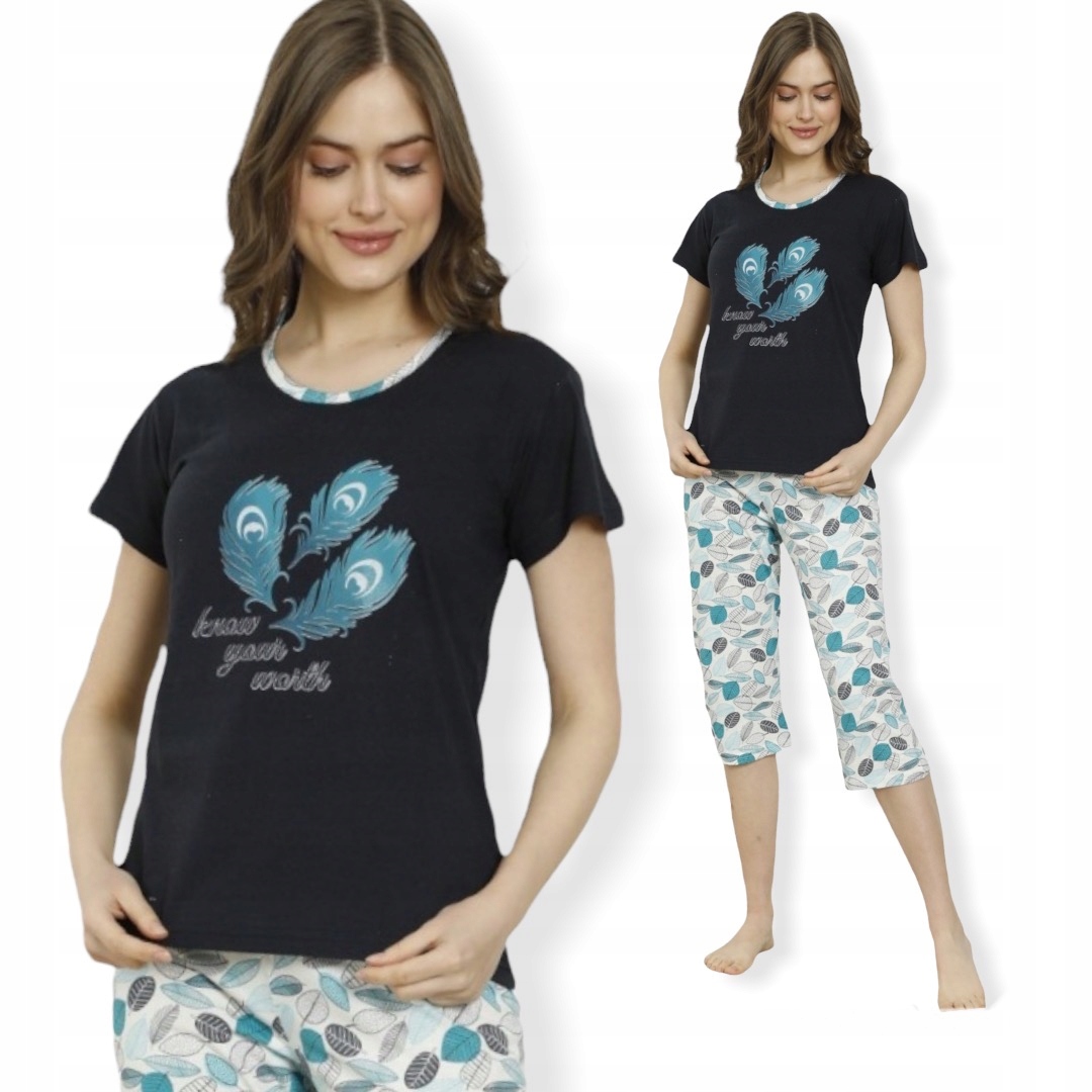 

Pizama Damska Krotki Rękaw 3/4 Spodnie /bawełna