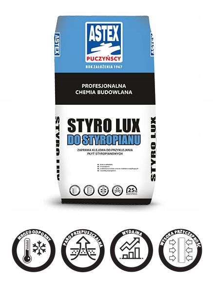 Klej Do Przyklejania Styropianu Szary Astex Styro-lux 25KG Paleta 54 Worki