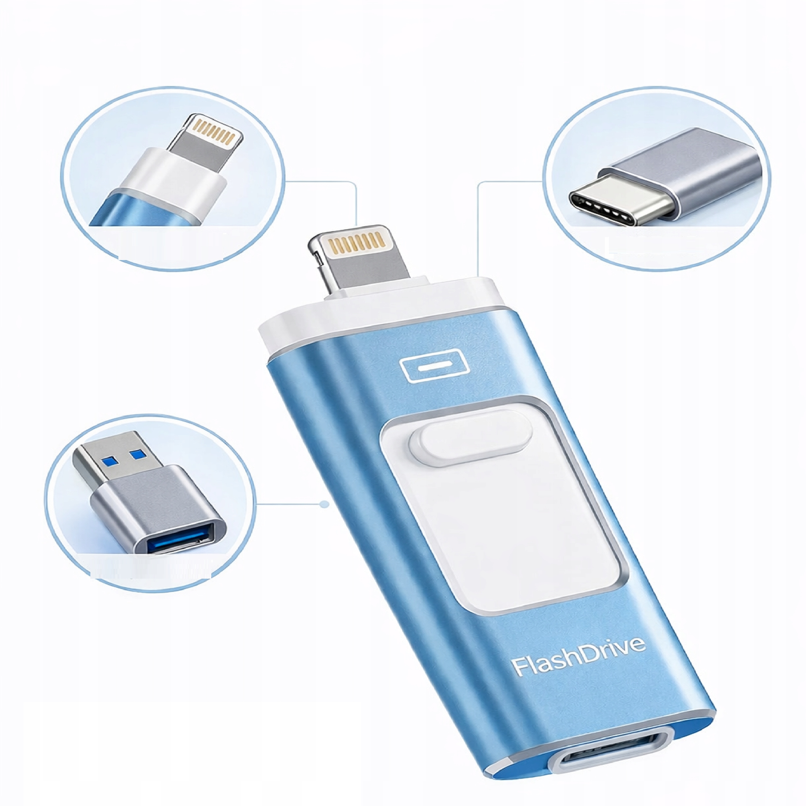 Pendrive Mfi Lighting Usb-c adapter Usb-c na Usb 3w1 128GB niebieski Mac