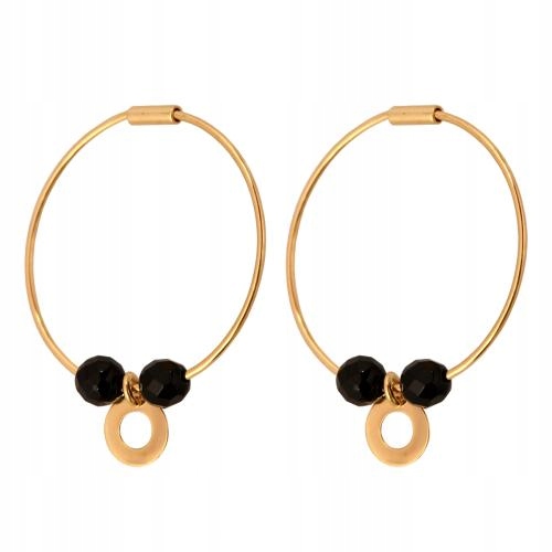 Zlaté 585 náušnice s kolečky provlečenými dvěma černými kameny 14k