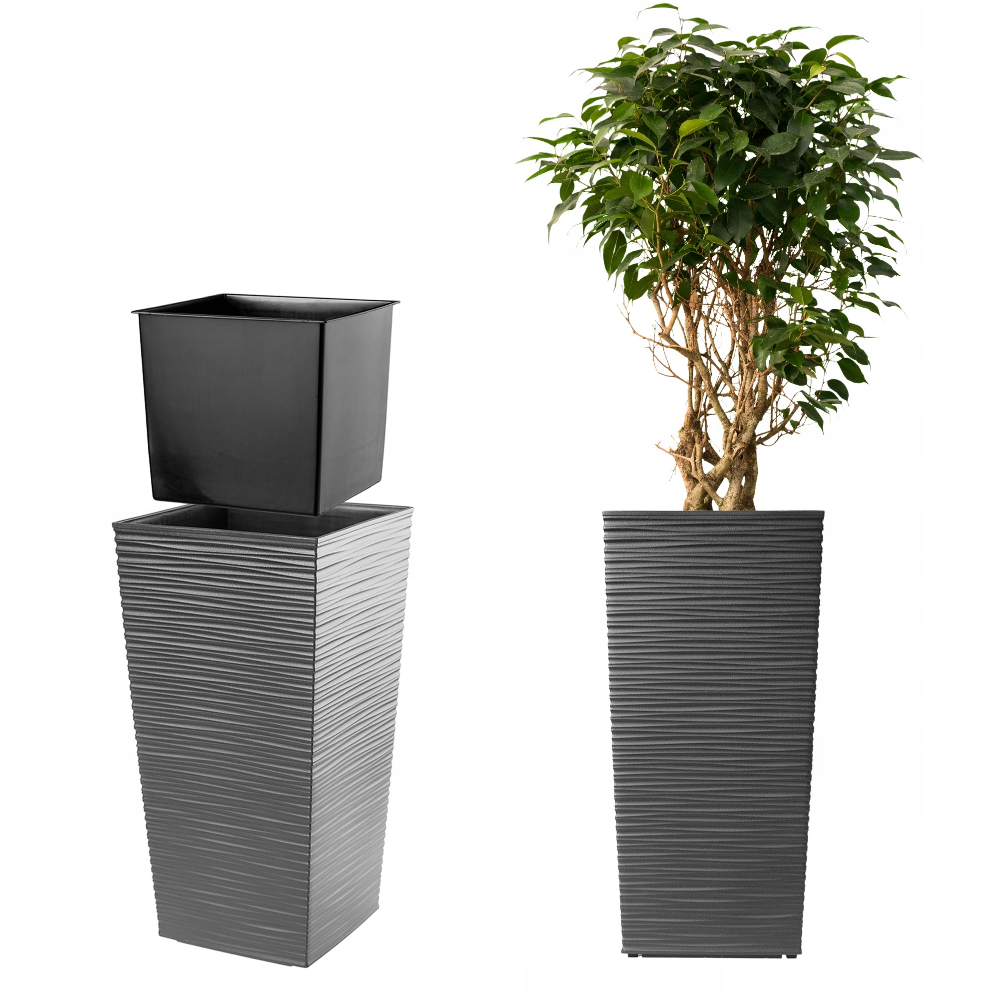 Doniczka Donica Ogrodowa Z Wkładem Na Kwiaty Duża Wysoka 39x75 cm Grafit