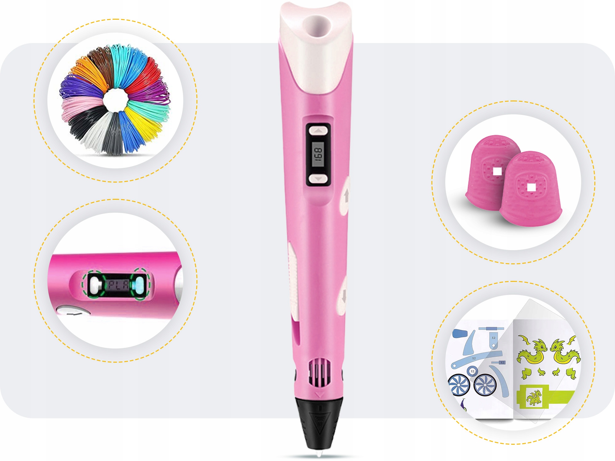 DŁUGOPIS 3D 220M FILAMENT SZABLONY WKŁADY AKCESORIA DRUKARKA PEN DLA DZIECI Stan opakowania oryginalne