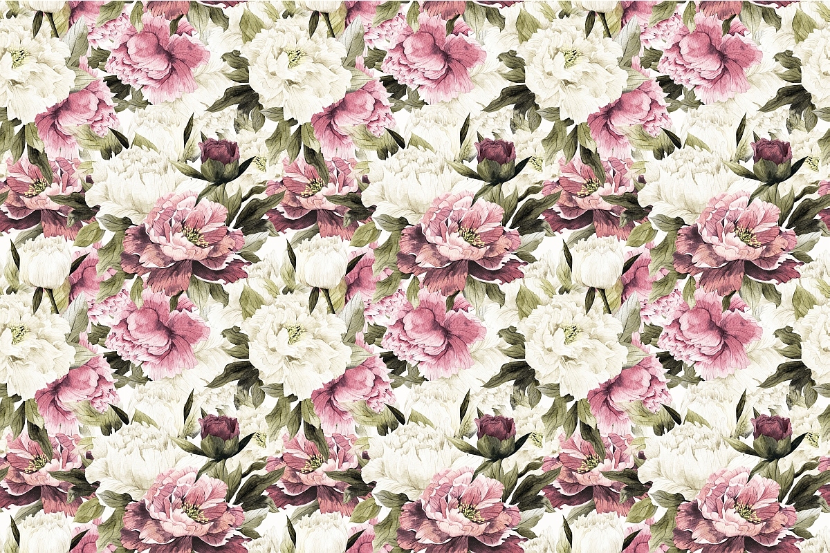 TAPETA DUŻE KWIATY BIAŁE RÓŻOWE PIWONIE W LIŚCIACH Marka inna