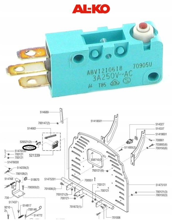 CZUJNIK NAPEŁNIENA DO TRAKTORKÓW KOSZA AL-KO SOLO 514329 ORYGINAŁ Typ kosz