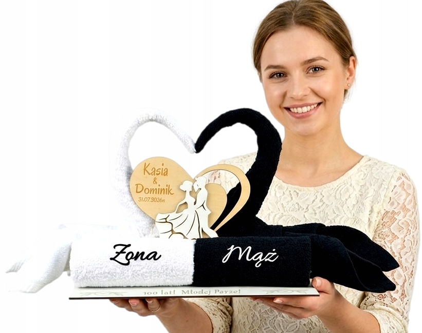 dárek na Svatba Svatební Labutě z ručníků Dort Výšivka pro mladého páru