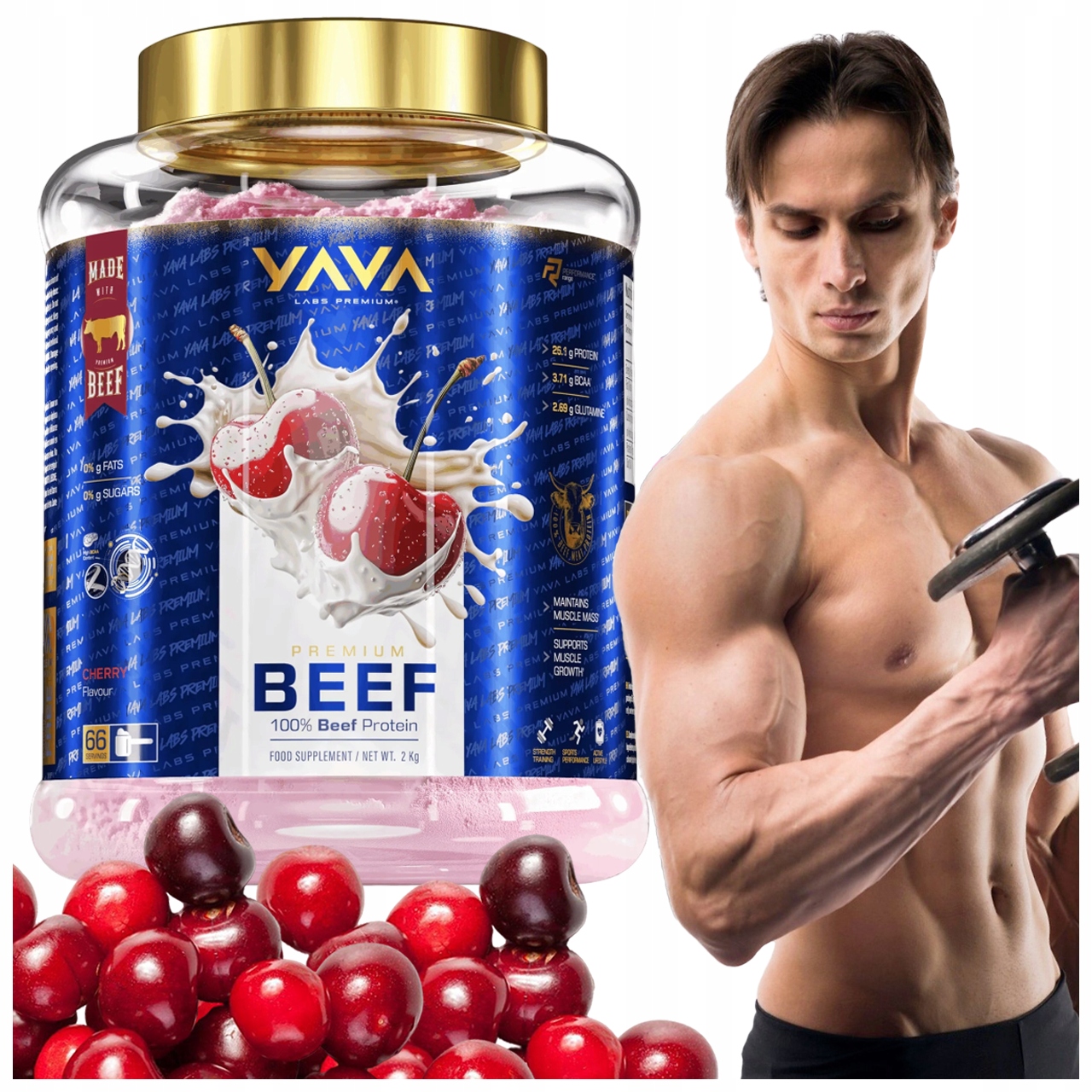Yava Labs Premium Hovězí Protein 2KG Višeň