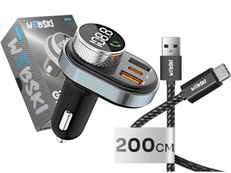 Automobilový vysílač Nabíječka Qc 4.0 Kabel 2 m