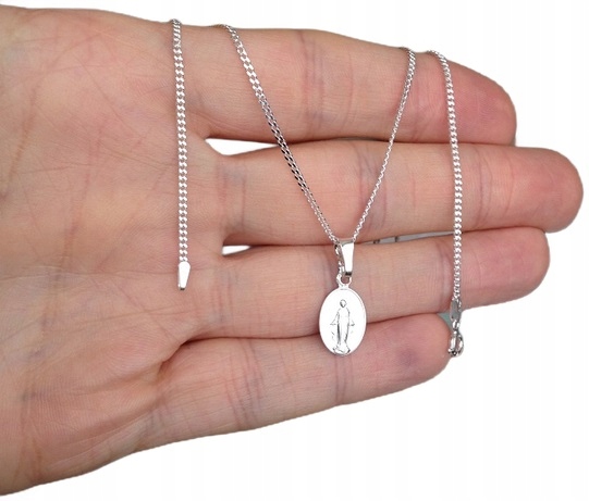 Pancerka Łańcuszek Srebrny 925 Cudowny Medalik Komplet (na PREZENT KOMUNIA) Długość całkowita 50 cm