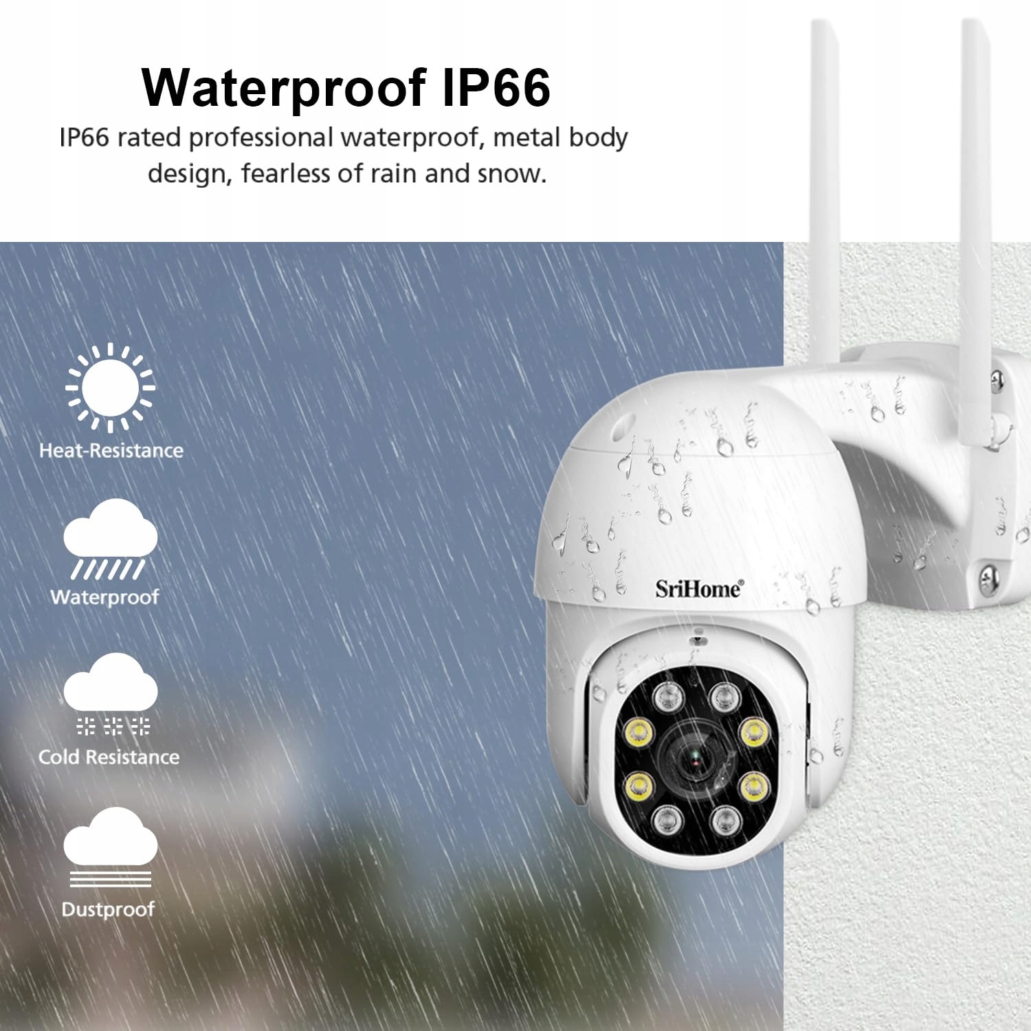 SRISHOME Kamera Zewnętrzna 1080P WiFi PTZ IP66 Nocna Dwukierunkowa Audio — miniatura 8